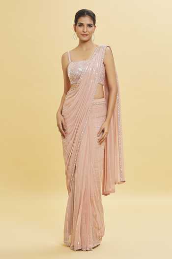 Women's Georgette Rose Gold Embellished Designer Saree With Blouse Piece main image 1