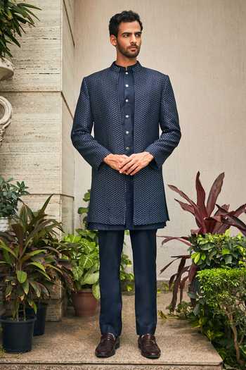 Blue Button Down kurta With Embroidery main image 1