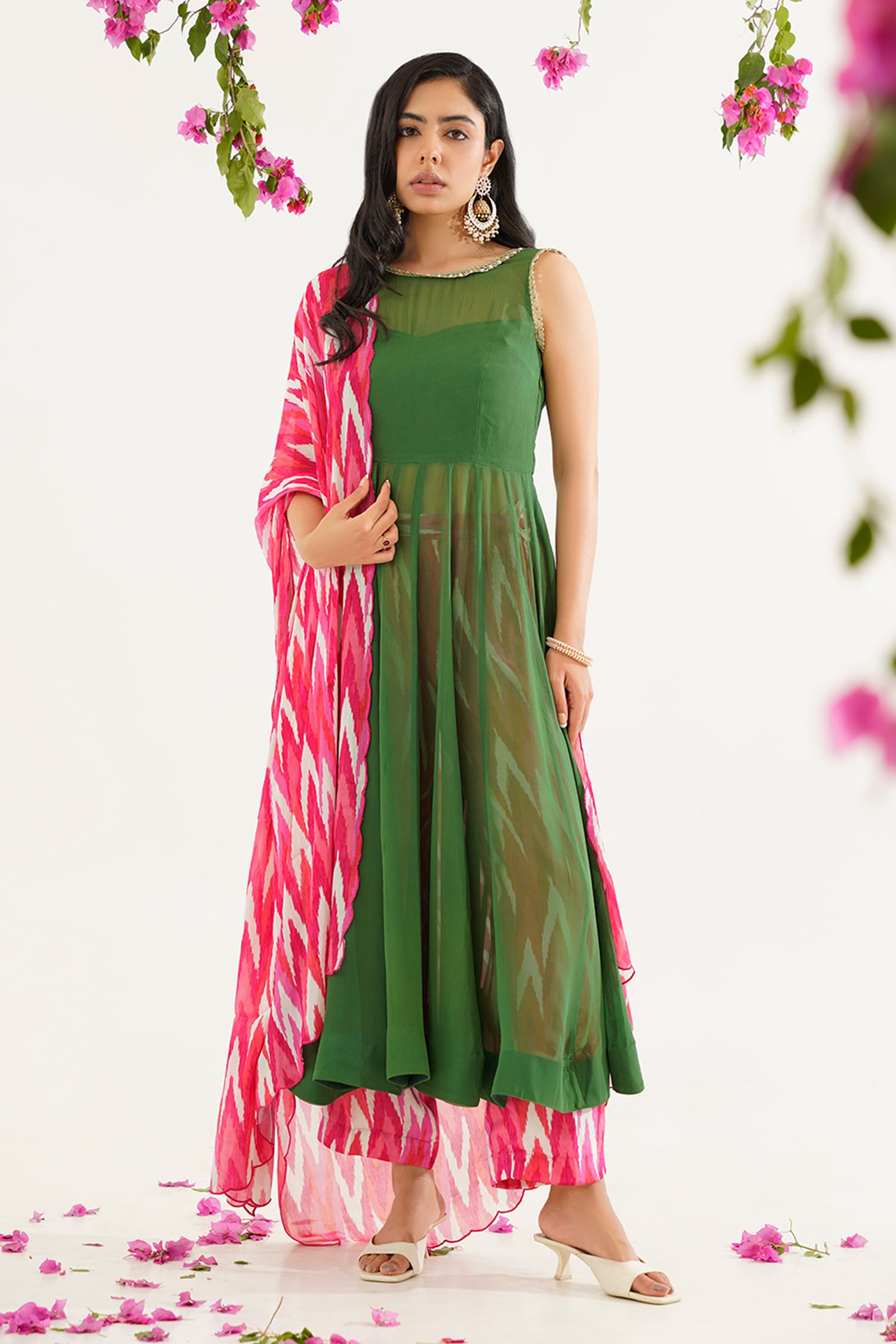 Buy Green Embroidered Silk Blend Anarkali Kurta With Trousers  Dupatta  Online  Libas