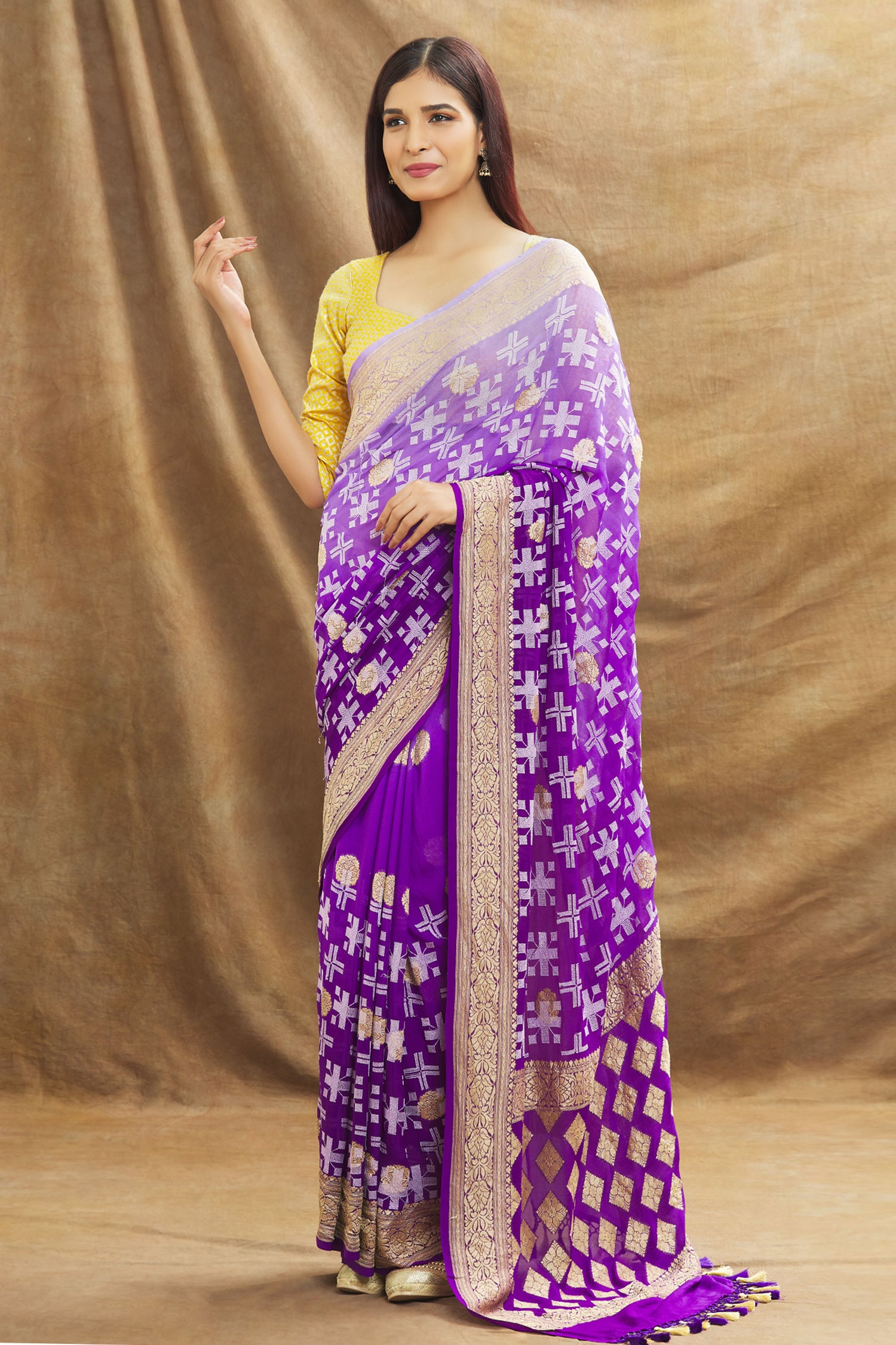 Pearly Purple Zari Woven Banarasi Organza Saree – MySilkLove