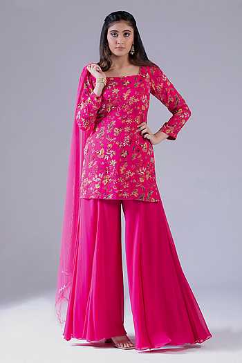 RFSS1509 - Self Thread embroidery Soft georgette flower print full suit with lehriya georgette dupatta set of 3