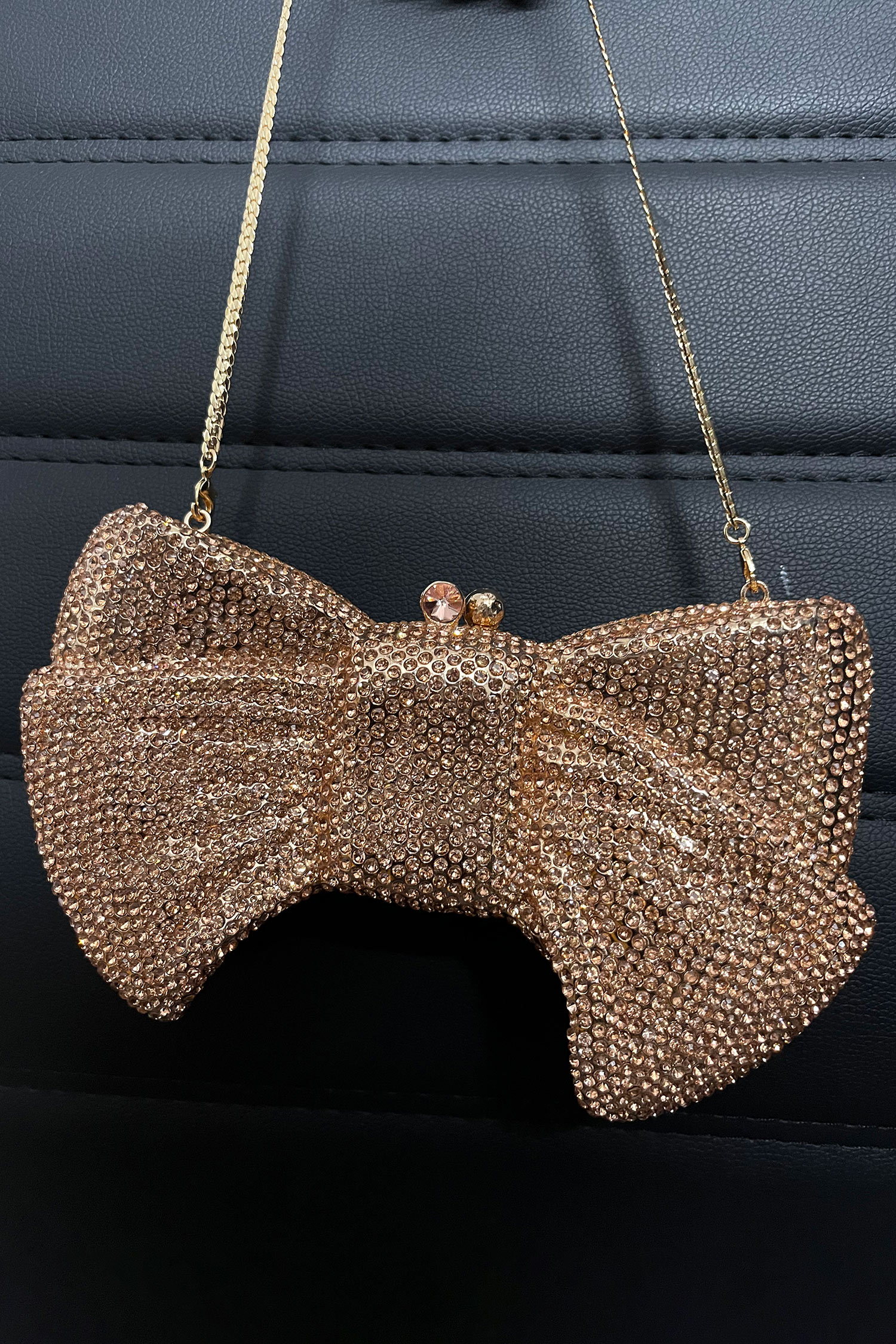 Buy Gold Embellished Crystal Studded Bow Shaped Clutch by House of