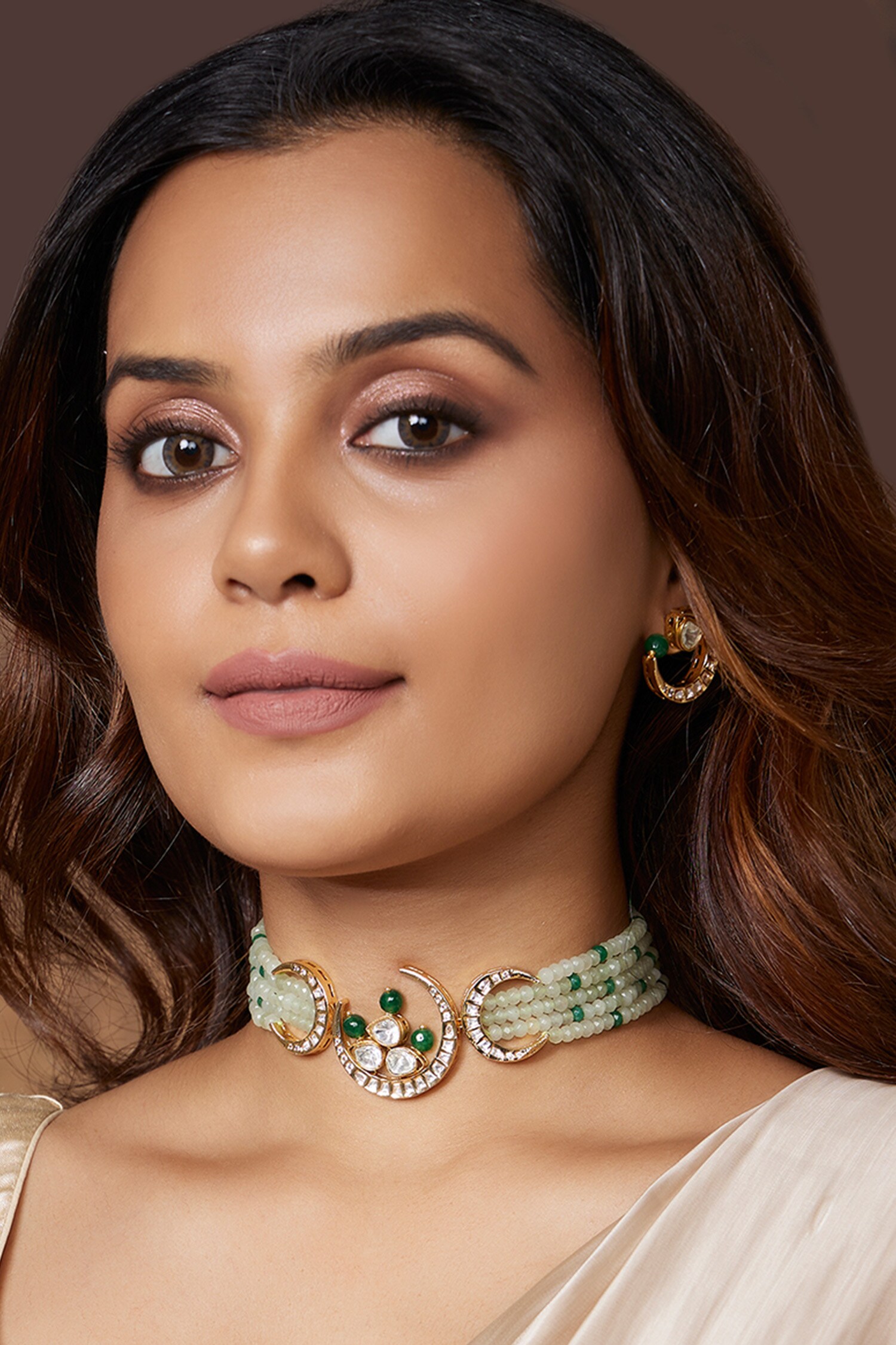 Buy Green Polki Bead Layered Choker Set by joules by radhika Online at