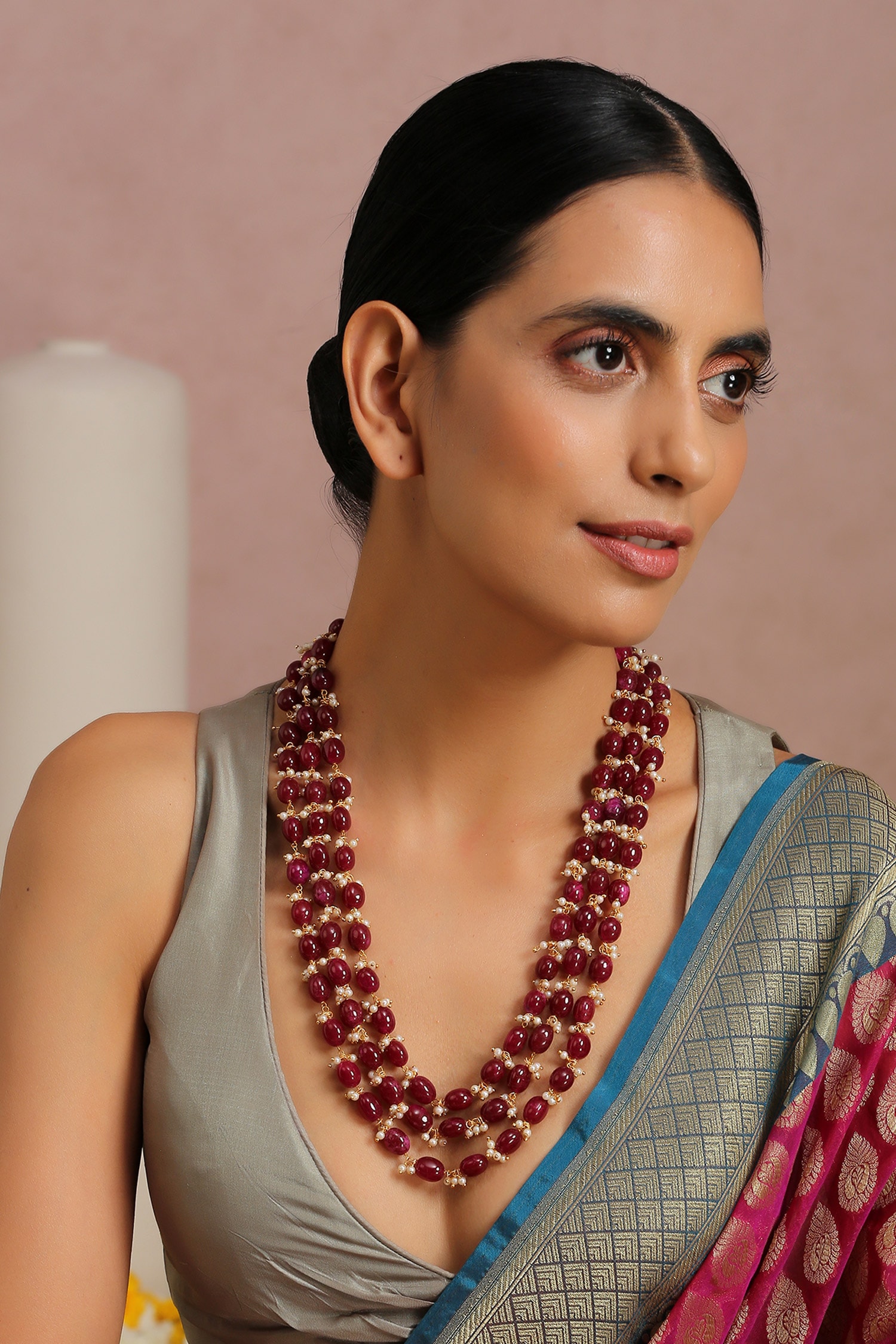 Buy Red Bead Embellished Layered Necklace by Swabhimann Jewellery Online at Aza Fashions.