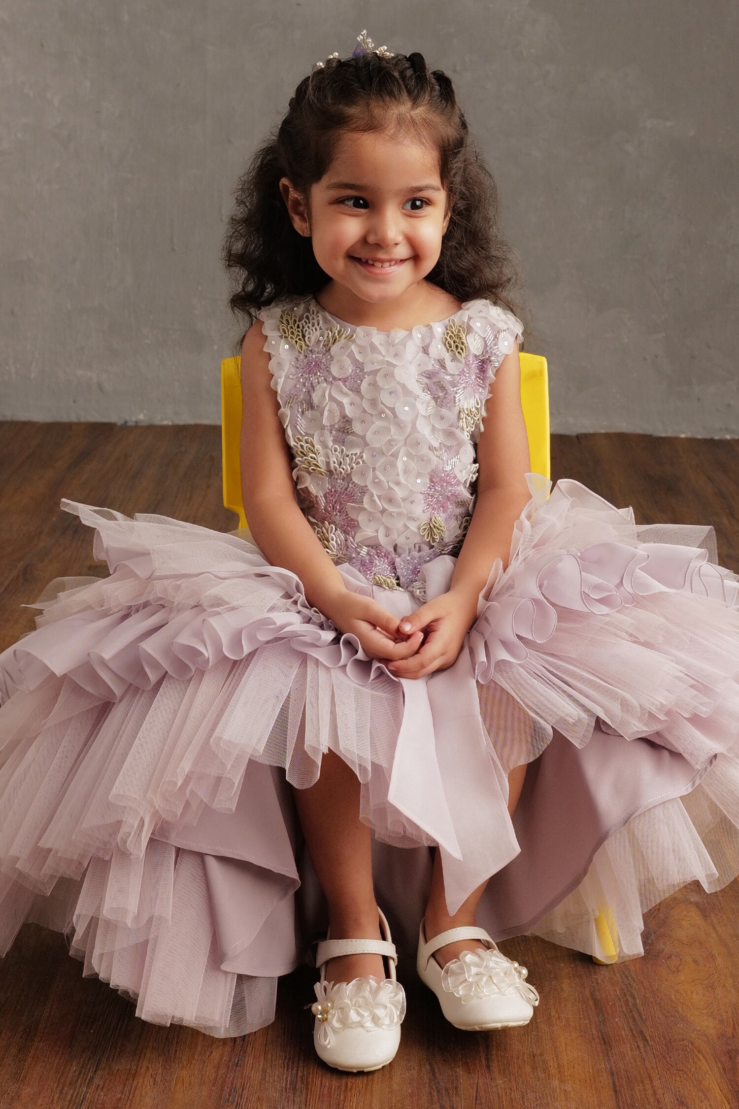 Buy Purple Art Organza Embroidered Bead Gabrielle Embellished Frill Dress  For Girls by Not So Serious By Pallavi Mohan Online at Aza Fashions.