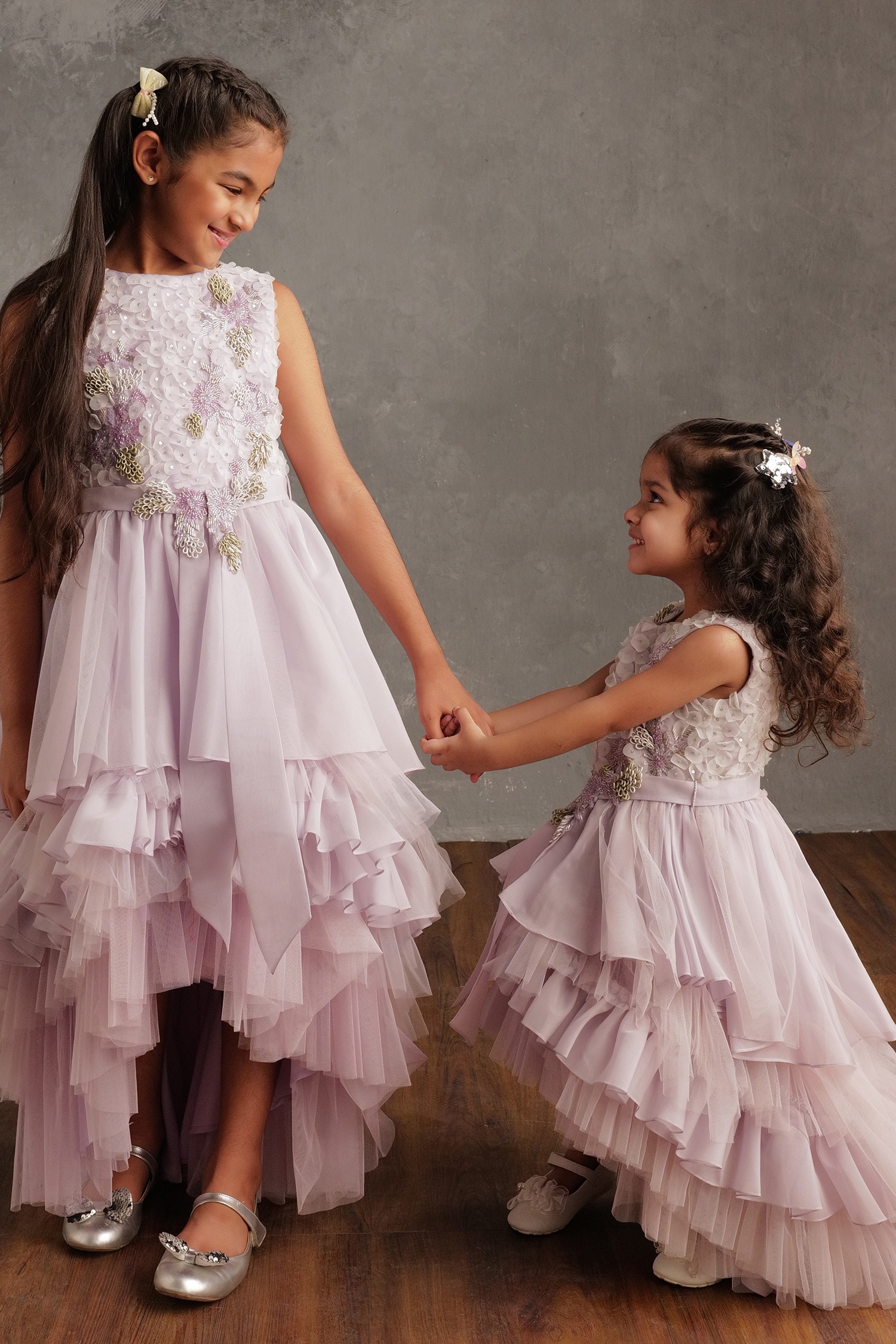 Buy Purple Art Organza Embroidered Bead Gabrielle Embellished Frill Dress  For Girls by Not So Serious By Pallavi Mohan Online at Aza Fashions.