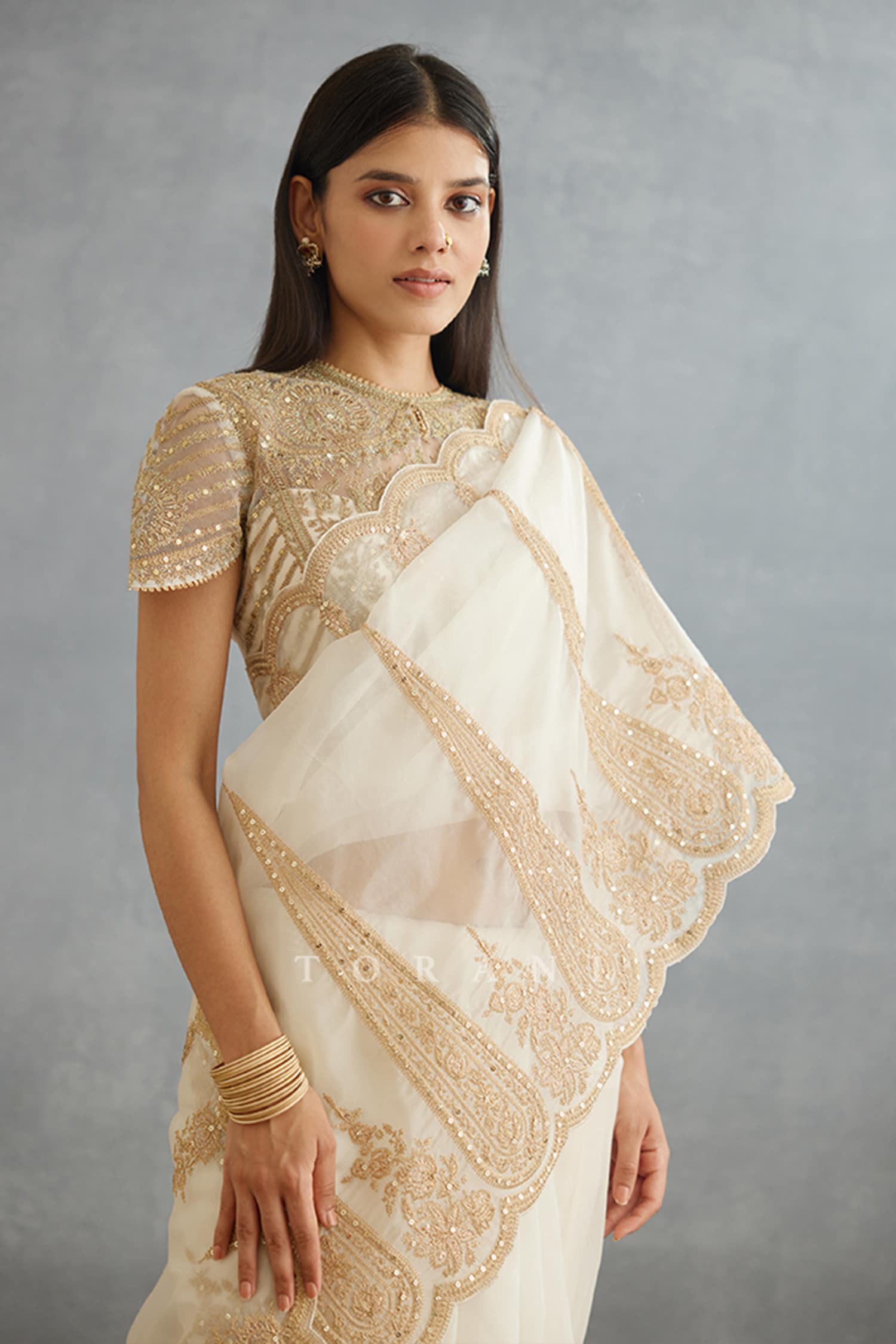 Buy Ivory Raw Silk Embroidery Dori Gul Bano Idika Saree Blouse For Women by  Torani Online at Aza Fashions.