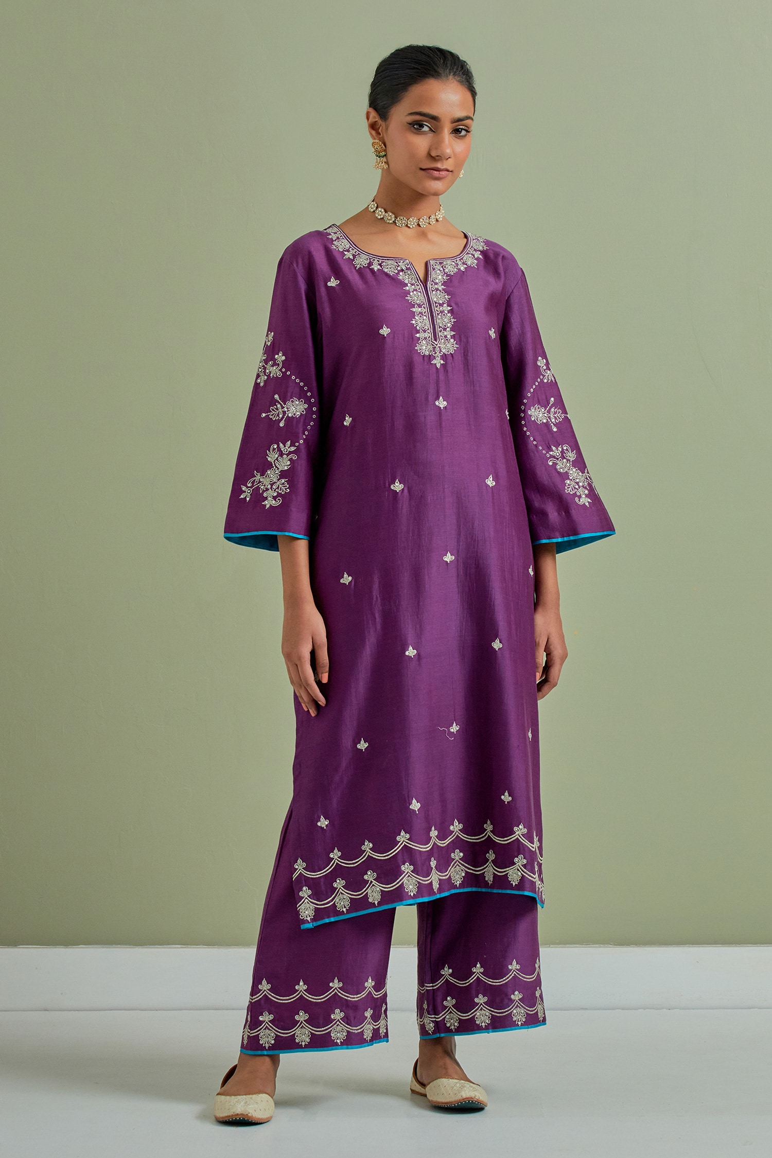 Buy Priya Chaudhary Purple Chanderi Silk Sequin Embroidered Kurta ...