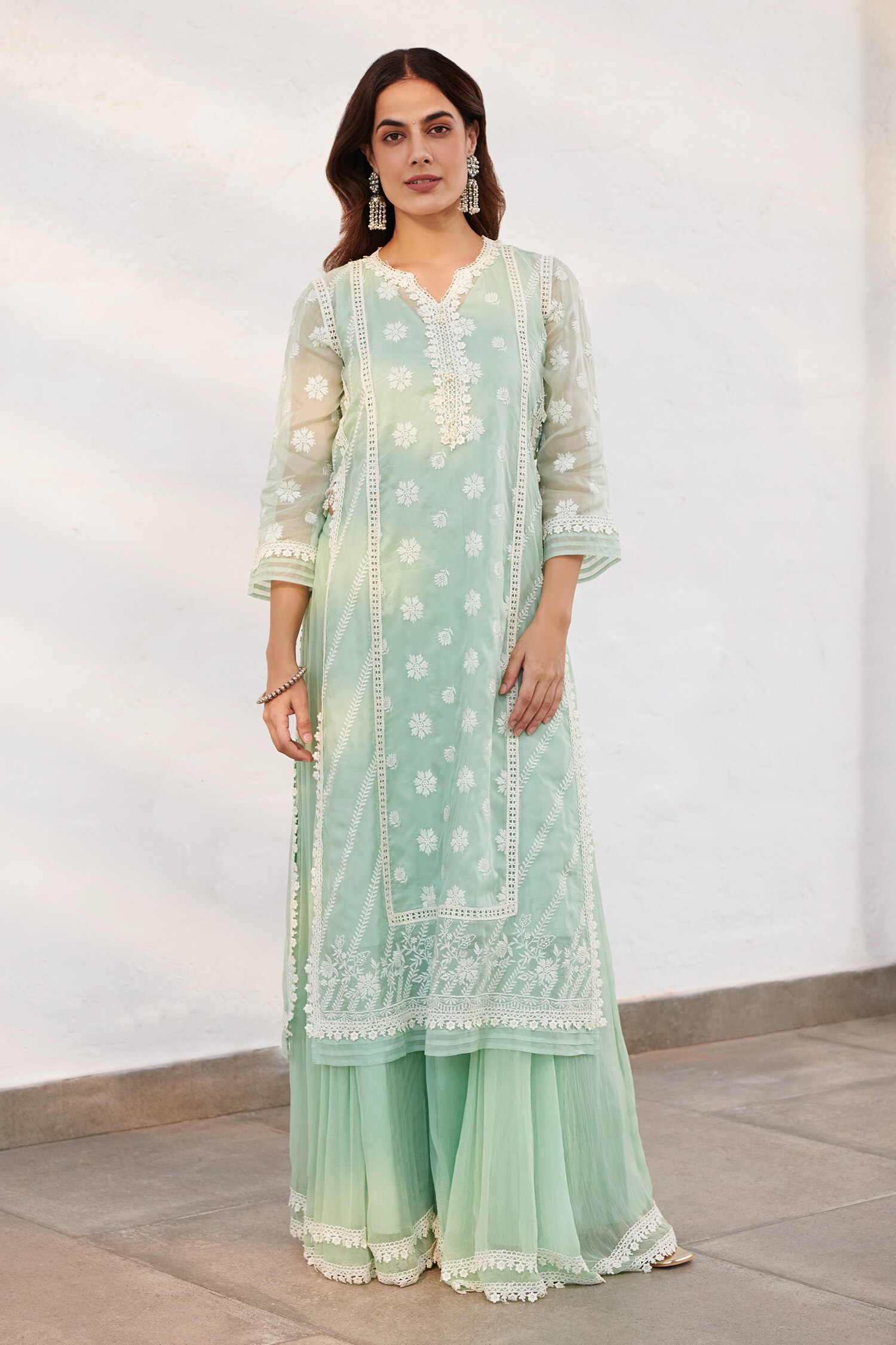 Buy Mulmul Green Pure Mulmul Armagh Flower Embroidered Kurta With