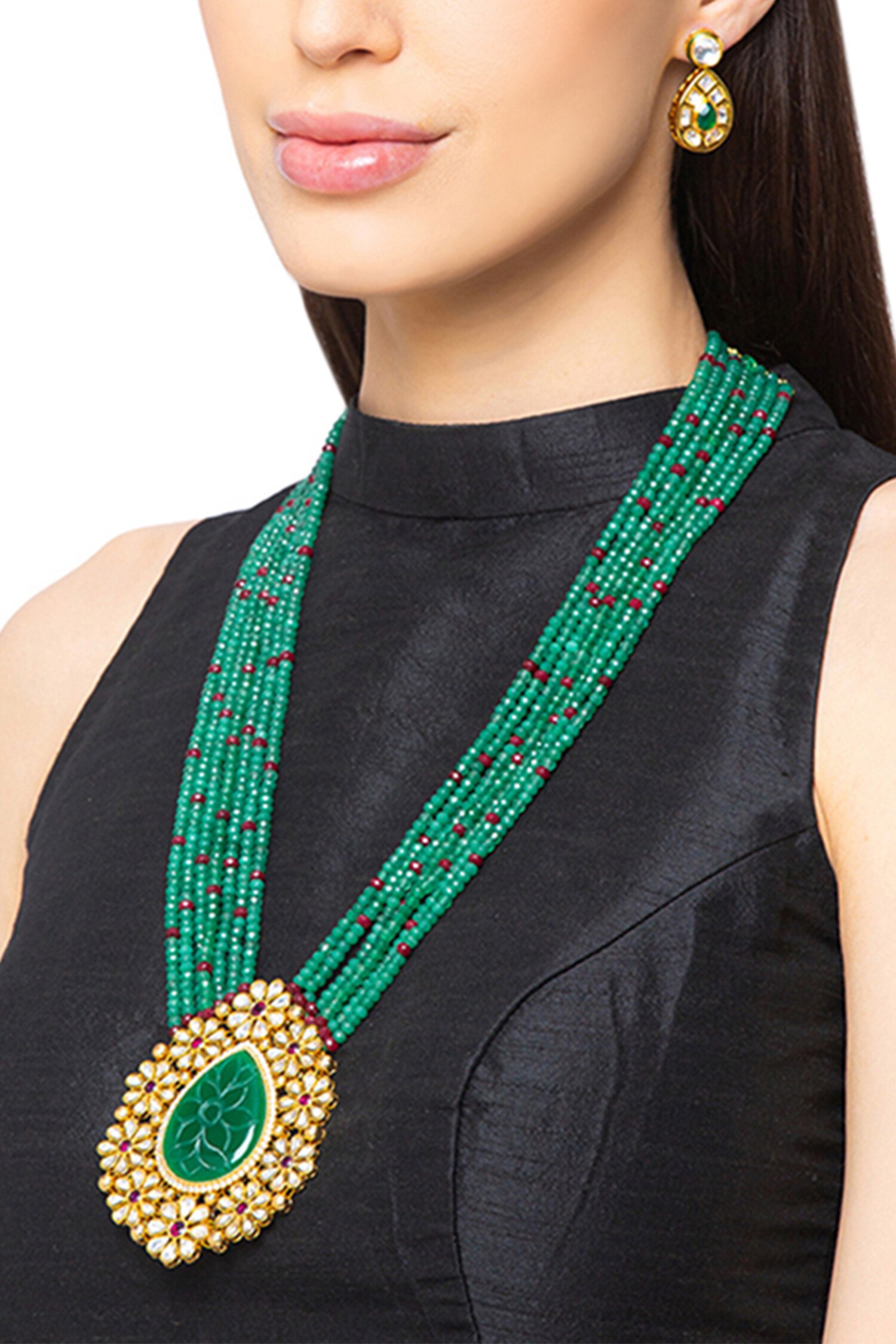 Buy Gold Plated Kundan Polki Pendant Necklace Set By Hrisha Jewels