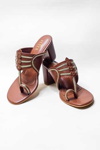Kolas - Black Kolhapuri Block Heels with Changeable Straps main image 1