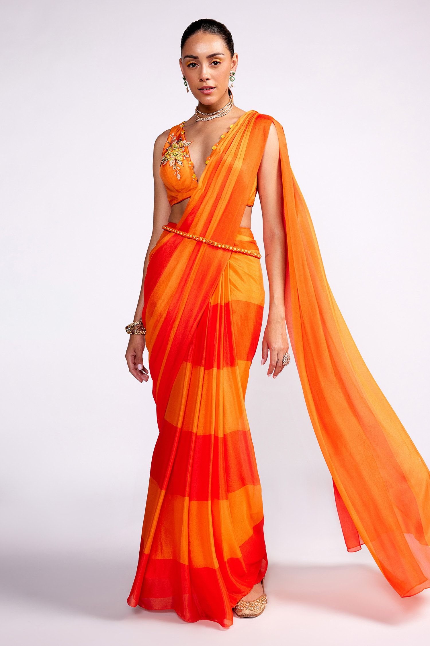 Orange Saree Contrast Blouse Buy Stylish Orange Online Saree Collection