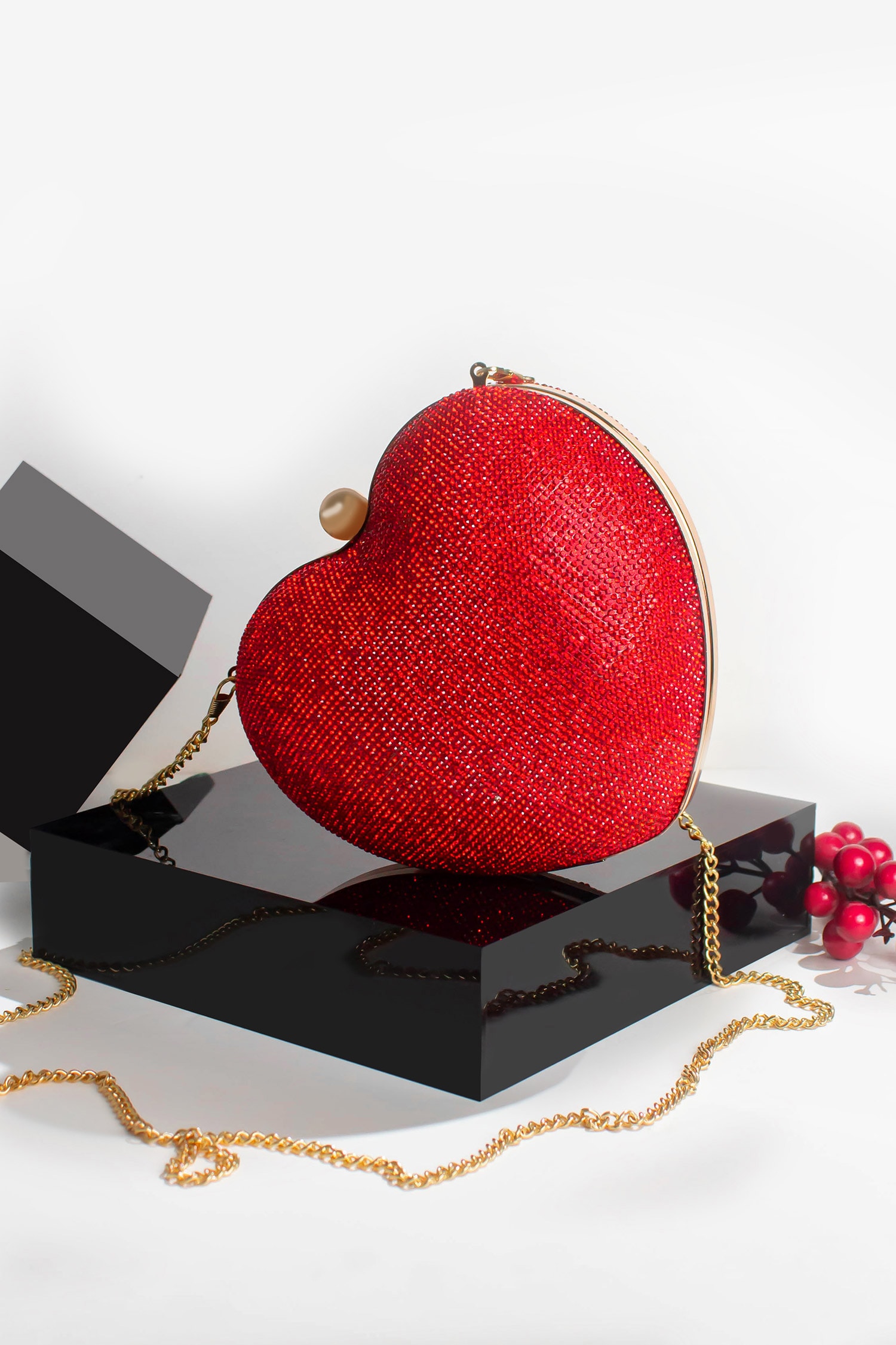 Buy Red Embellished Dazzle Heart Clutch by Alor Bags Online at Aza