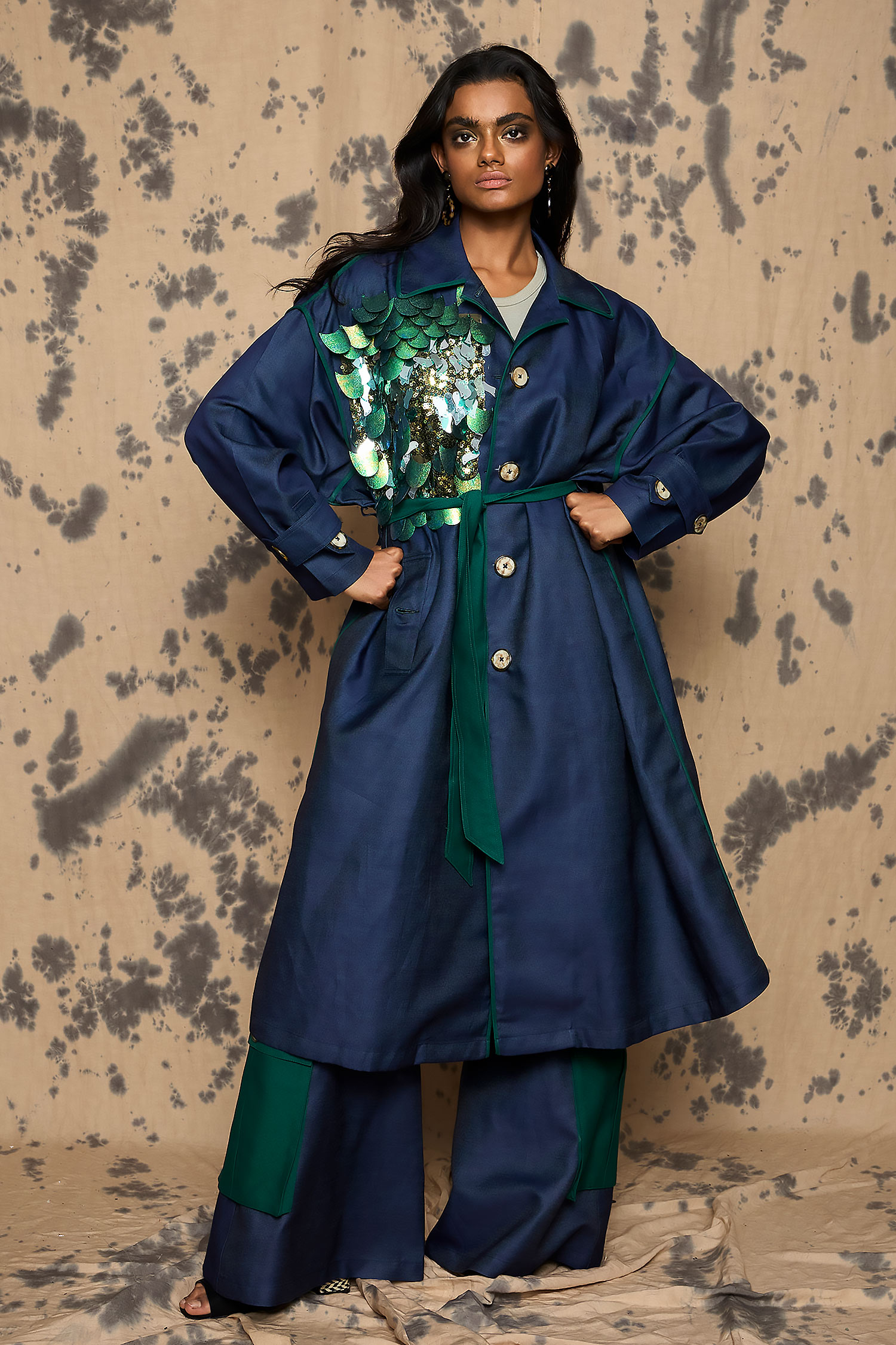 Buy Rara Avis Blue Cotton Denim Embroidered Trench Coat Online Aza Fashions