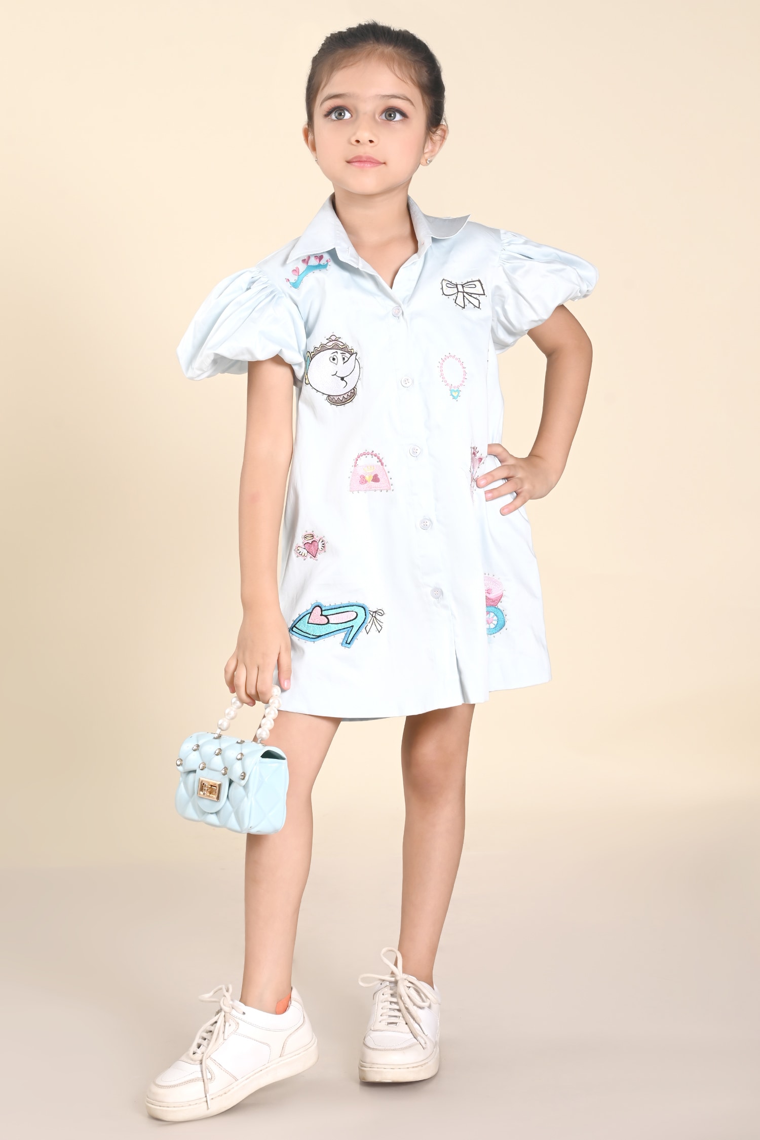 Buy Blue Cotton Embroidery Queens Club Shirt Dress For Girls by Hoity ...