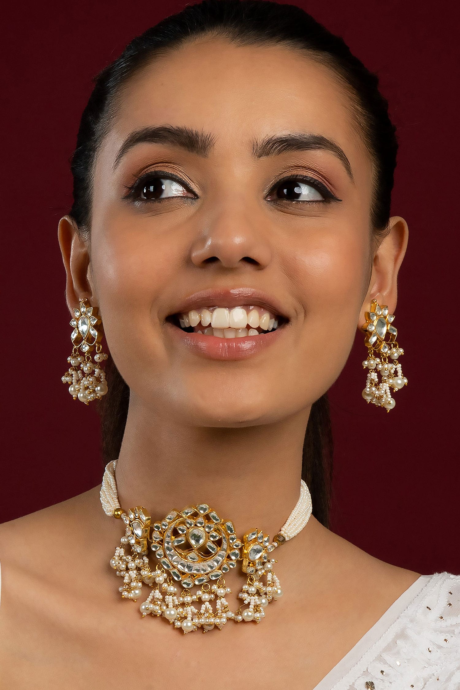 Buy Queens Jewels Alena Kundan Embellished Necklace Jewellery Set