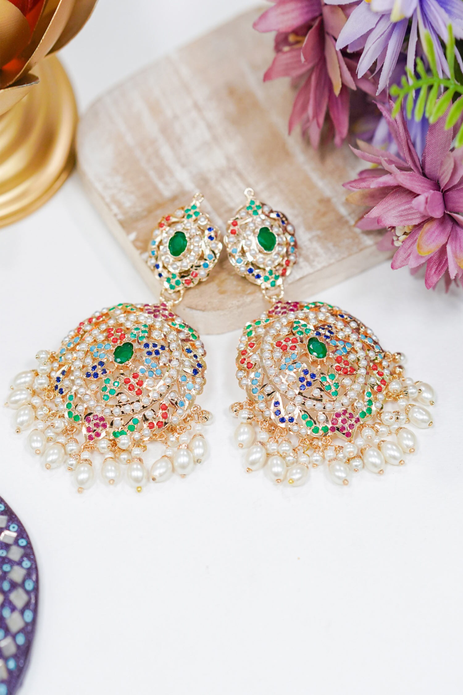 Buy Queens Jewels Isha Jadau Stone Embellished Chandbali Earrings