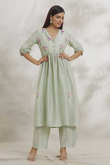 Ash Grey Pant style Anarkali Semi-Stitch main image 1