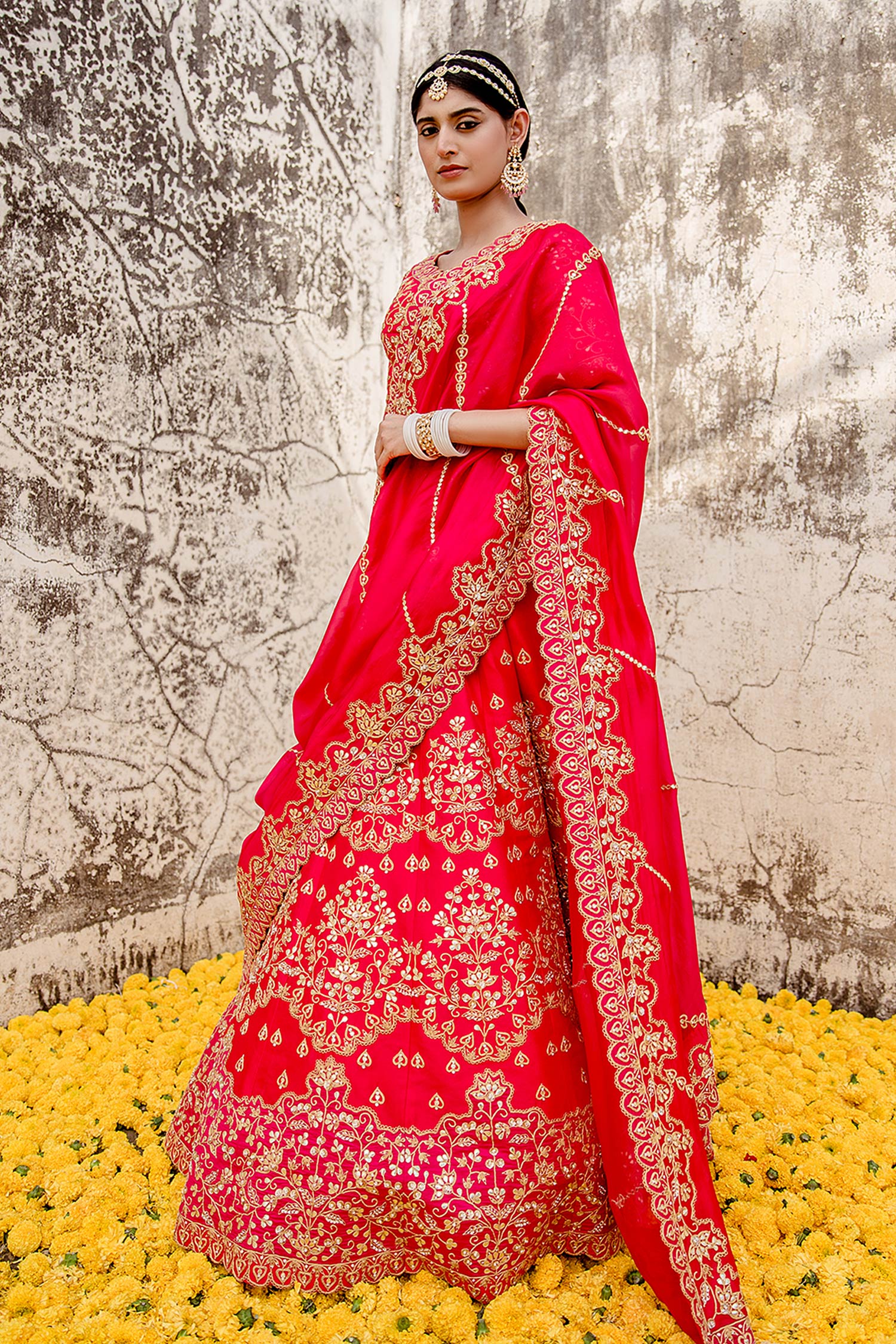 Bridal Regal Red Raw Silk Double Dupatta Lehenga Set - Angad Singh-  Fabilicious Fashion