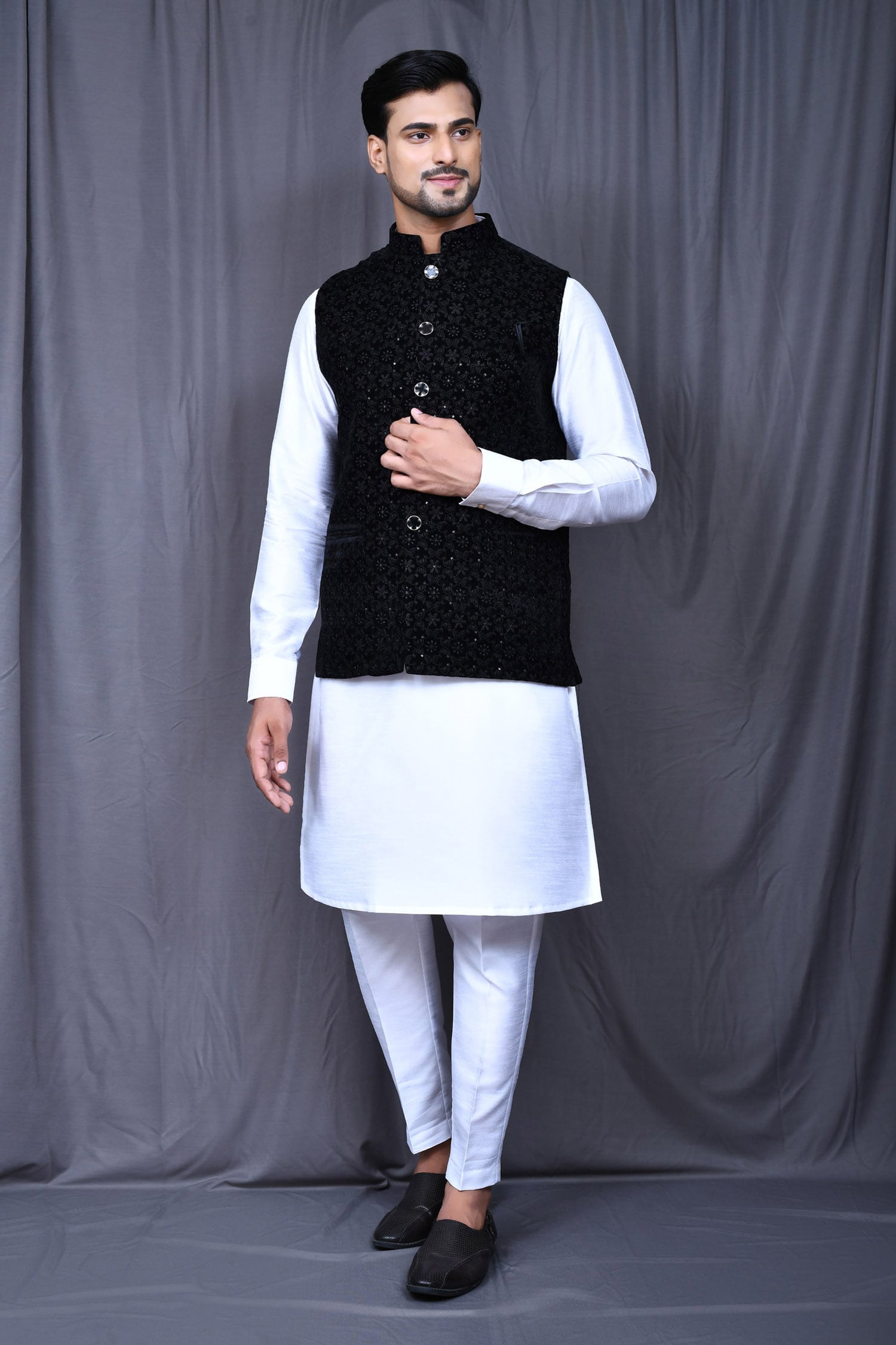 Buy Blue Art Silk Embroidered Floral Nehru Jacket With Kurta Set For Men By Aryavir Malhotra