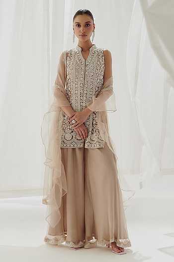 sharara dress short top Sharara Dress Set For Ladies Nidhika Shekhar  Golden Sequins Embroidered  Short Kurta Sharara Set L