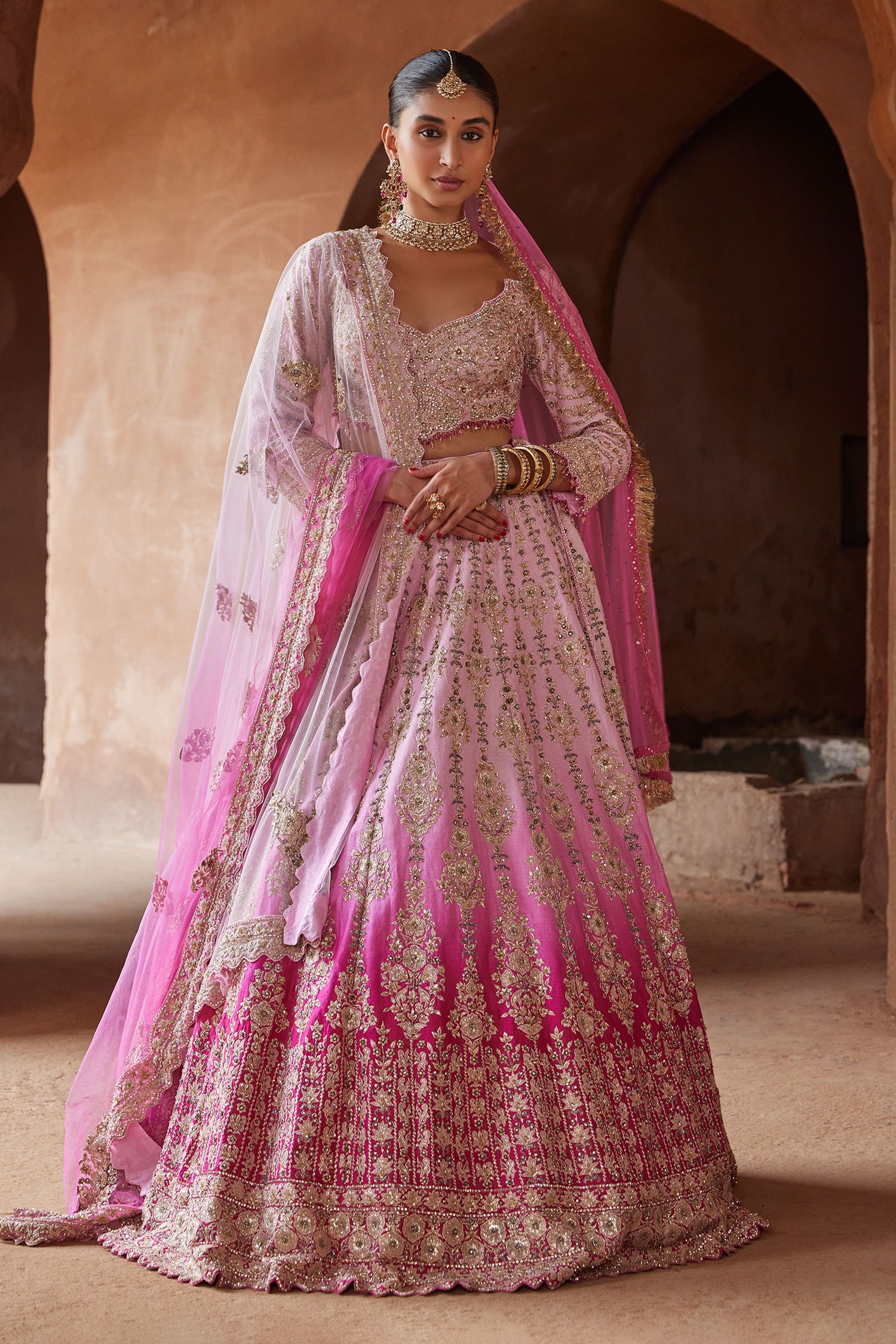 Baby Pink and Red Lehenga Choli – Roop Sari Palace