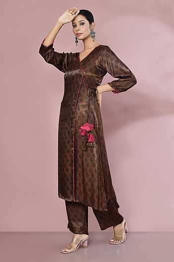 Contemporary Brown Gajji Lagdi Patta Designer Party Wear Readymade Salwar Suit With Brown Georgette