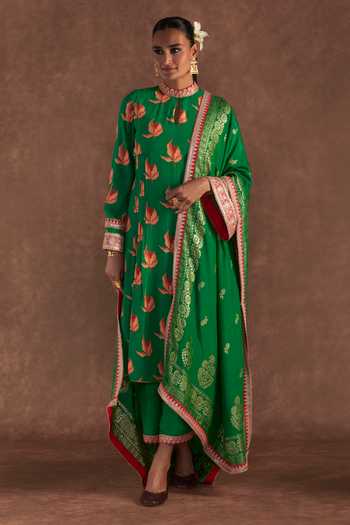 Green Printed kurta, Culottes and Dupatta Set