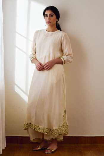 Rust Brown Silk Embellished Kurta Pant Co-ord Set for Women – Festive Wear Straight Fit