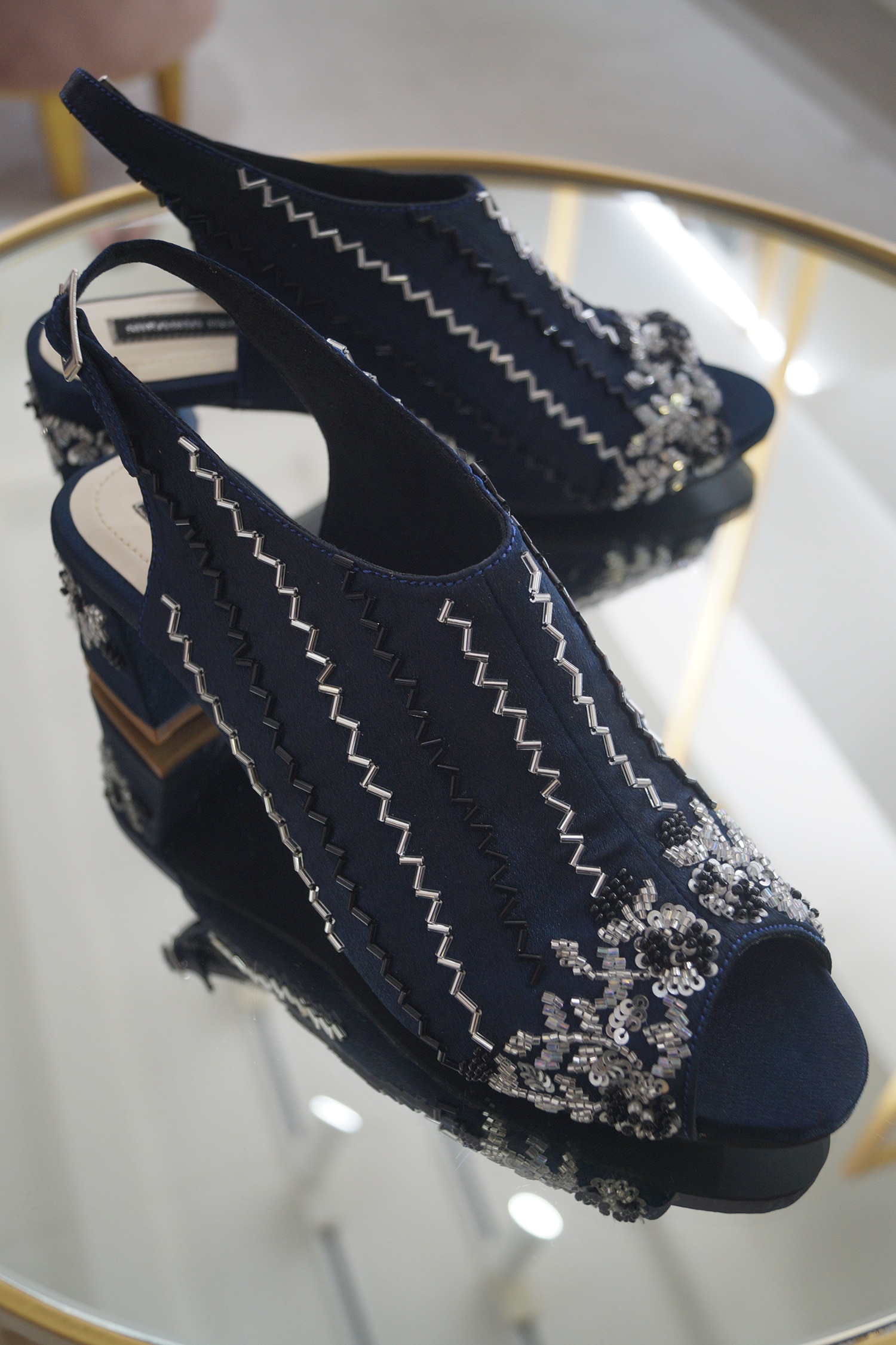 Buy Shradha Hedau Footwear Couture Blue Satin Diana Sequin Embroidered