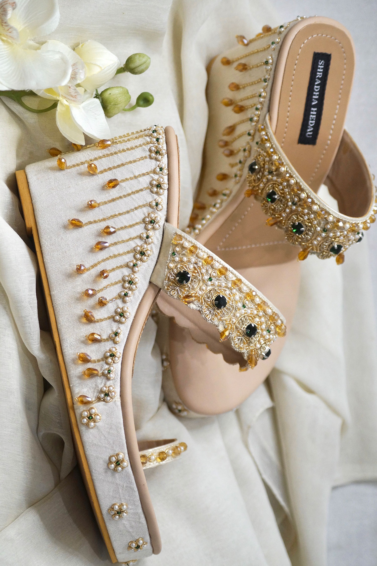 Buy Shradha Hedau Footwear Couture Pink Satin Liliana Floral