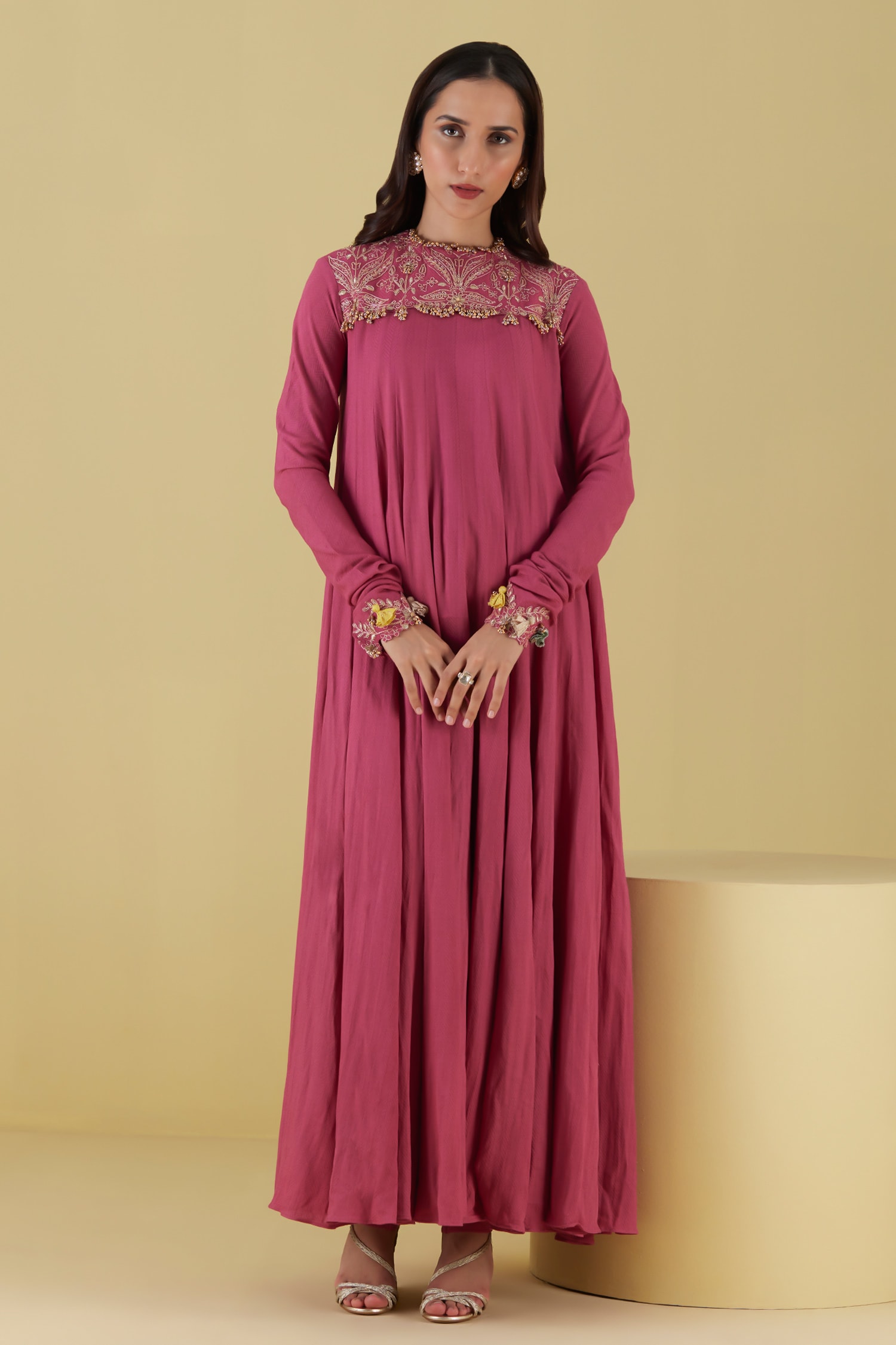 Buy Pink Rayon Flex Placement Embroidery Floral Anarkali With Churidar ...