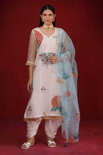 Women Multicolor Rayon Hand Embroidered Kurta with Pant & organza Dupatta main image 0