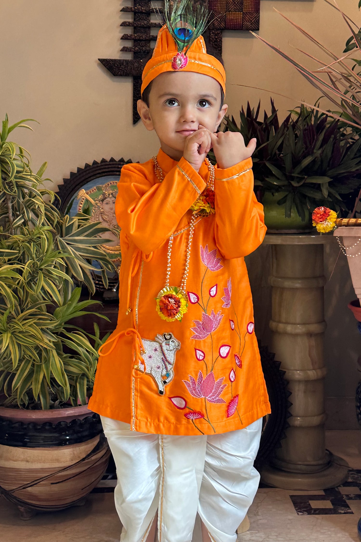 Buy Rage Attire-Sweta Saria Orange Padma Morpankh Embroidered Kurta ...