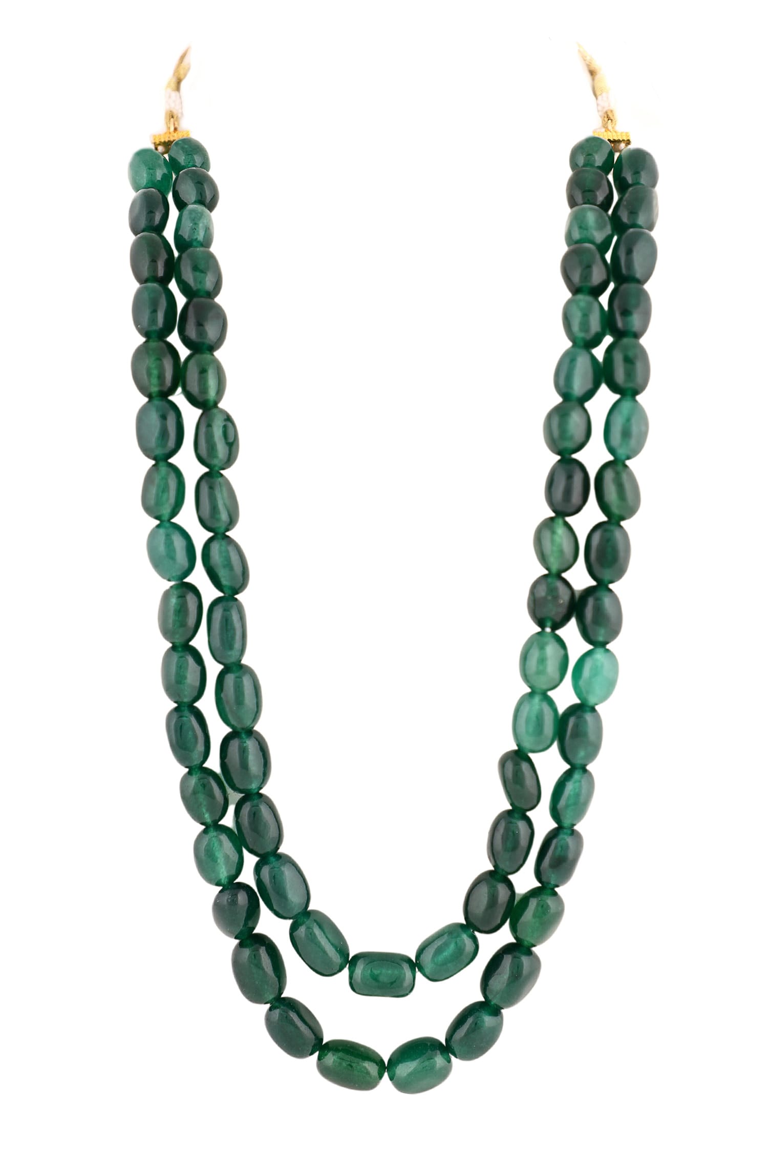 Two Row Blue Sapphire and Cabochon Emerald Beads Necklace | ZeeDiamonds