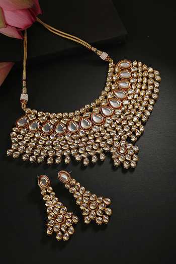 Indian Wedding Jewellery Set - Silver Plated Floral Necklace & Earrings, Bollywood Style - View #12