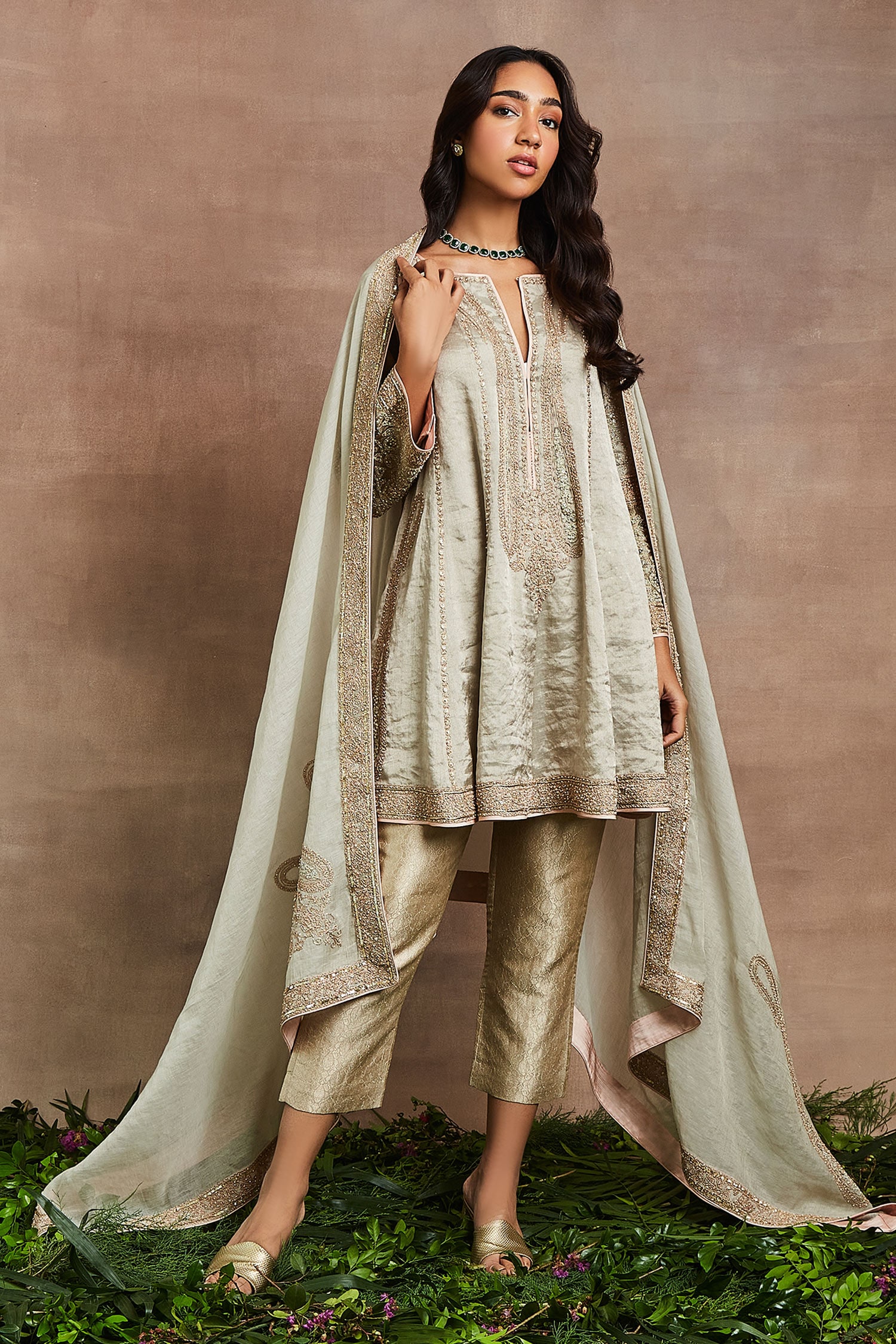 Sue Mue Silver Janna Hand Embroidered Anarkali Set