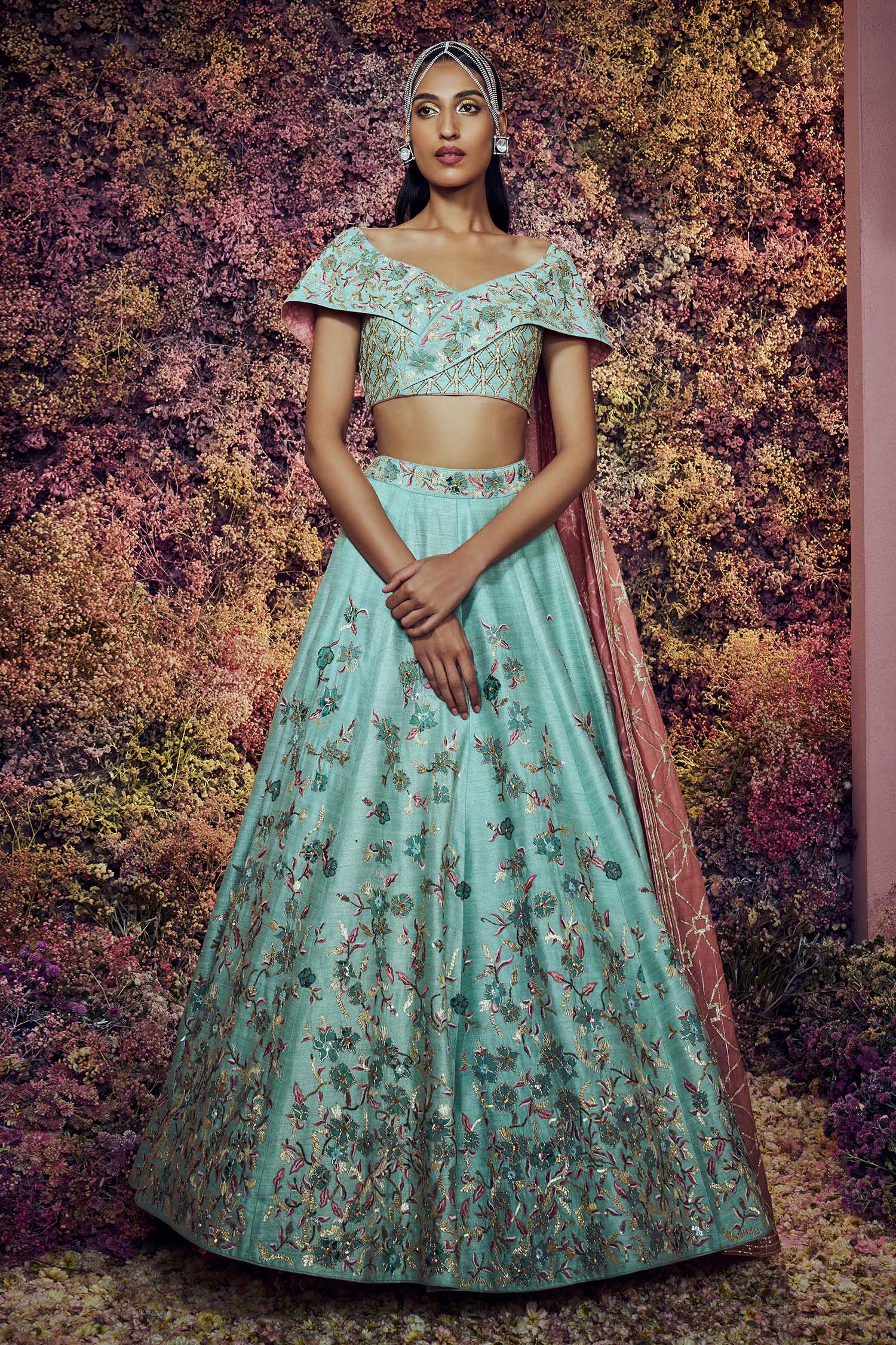 Buy Shilpi Gupta Blue Nirjhar Embroidered Blouse Lehenga Set Online ...