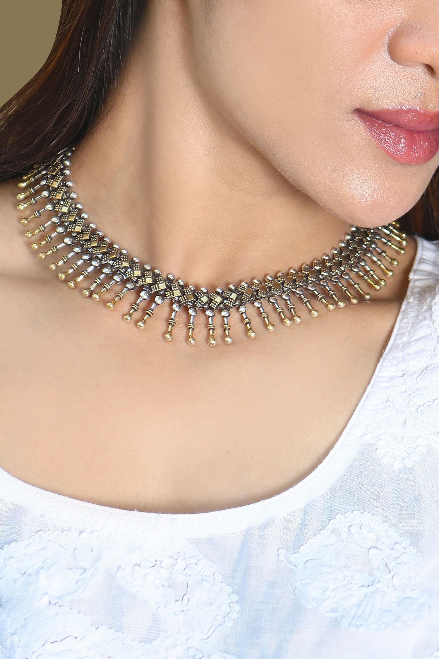 Noor - Silver Plated Ghungroo Bead Drop Choker Chain Necklace