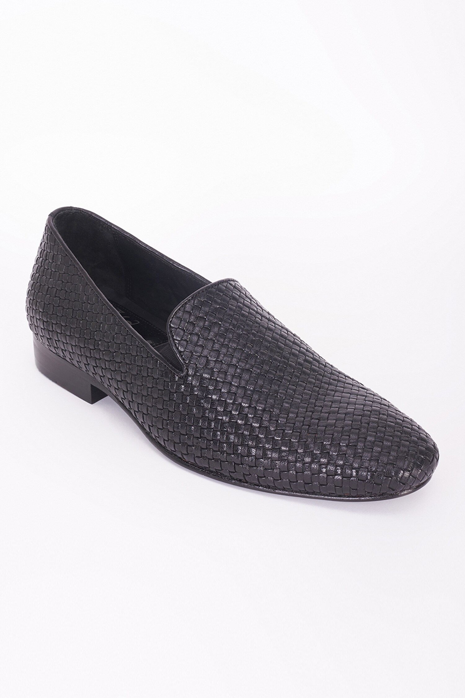 Buy Black Mocassin Basket Weave Shoes For Men by Bubber Couture Online