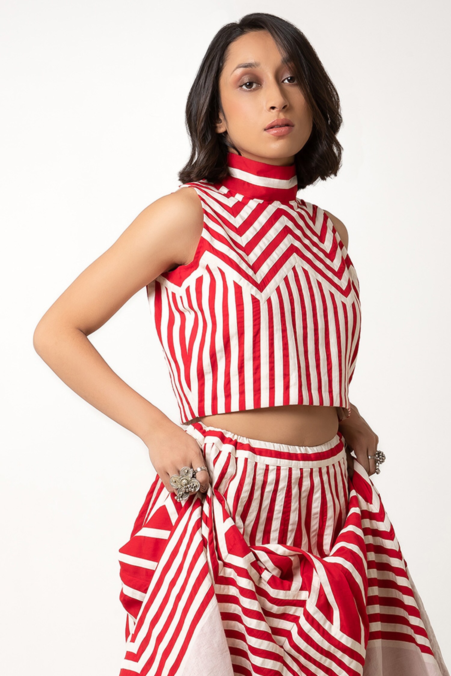 Buy Red Cotton Stripe Turtle Rachana Crop Top For Women by Ka-Sha ...
