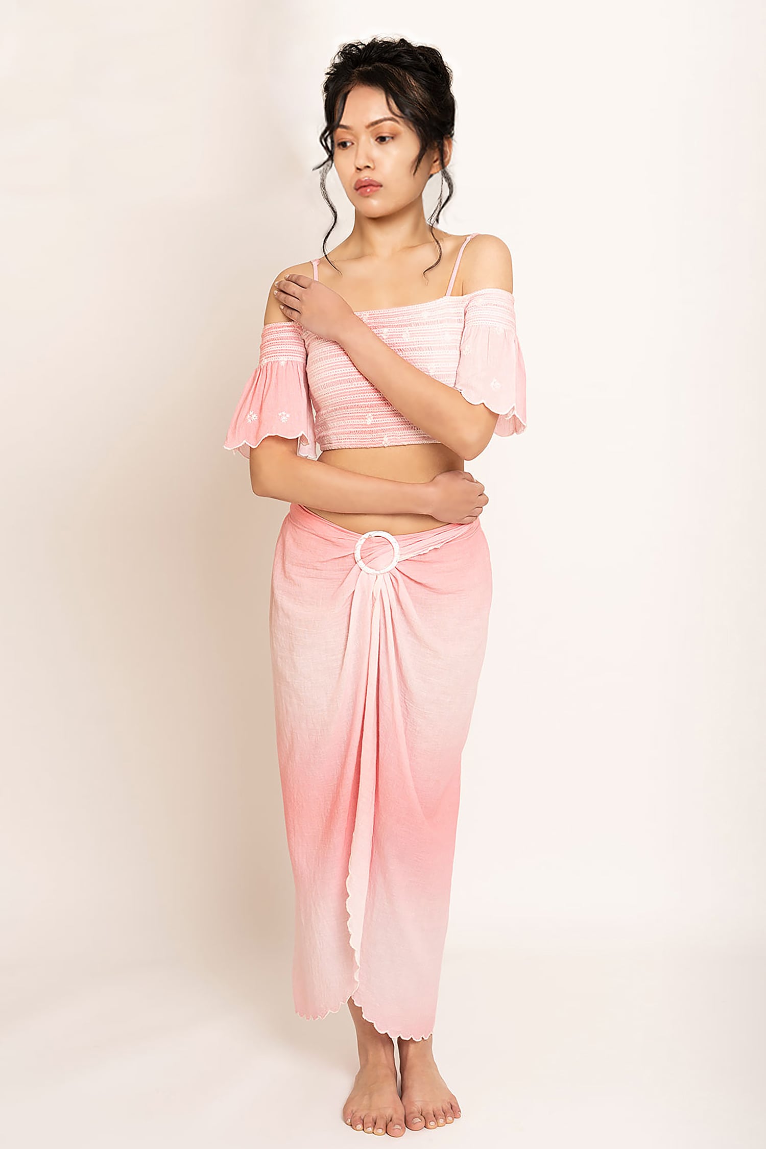 Beachbum Pink Cotton Gauze Ombre Dye Melissa Scallop Edged Sarong For Women