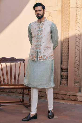 White Bundi Kurta Dhoti Set main image 0