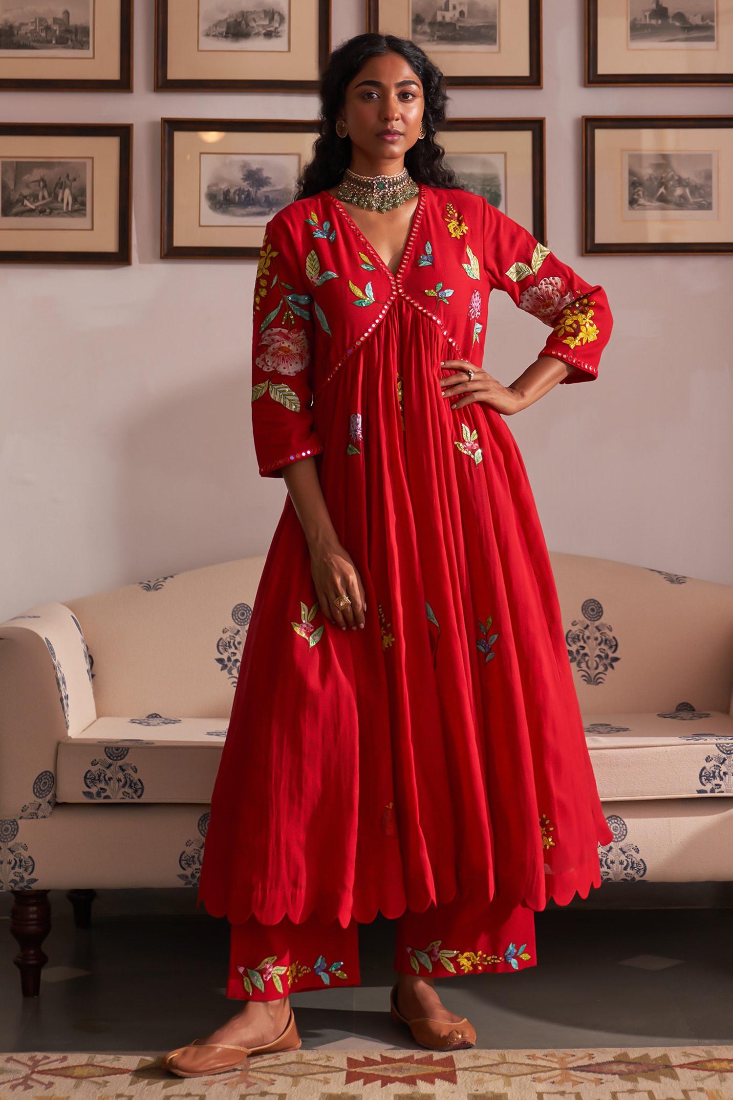 Red cotton hot sale anarkali suit