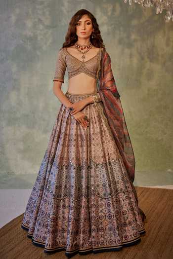 🌻Navrang ~ Ajrakh Handcrafted Lehengas ~ Multicolor Pleads