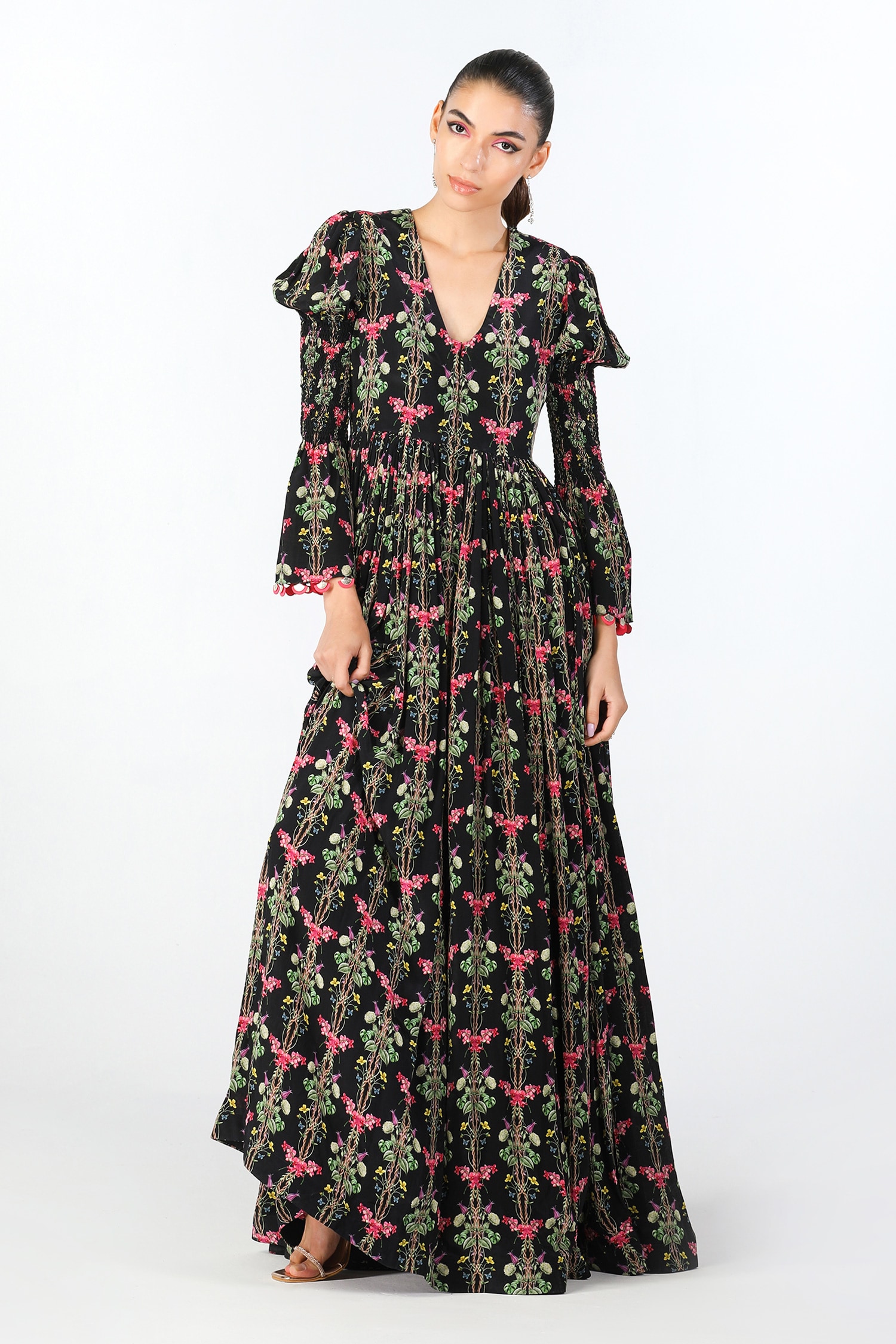 Buy Limerick by Abirr N' Nanki Black Crepe Ilian Botanic Pattern Dress