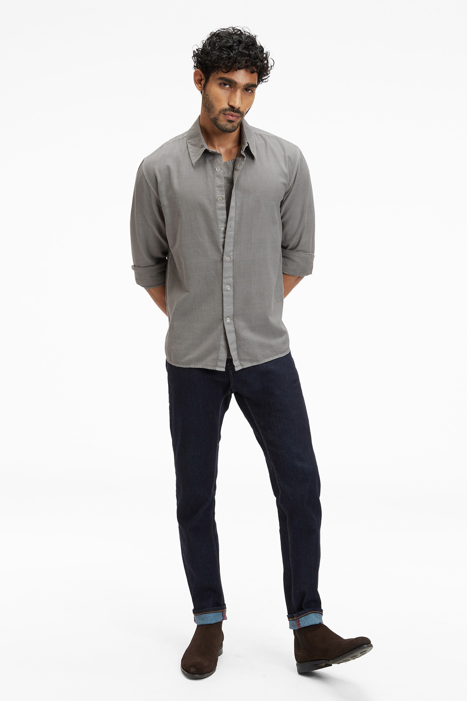 Terra Luna Grey Zouk Organic Handloom Oxford Cotton Shirt