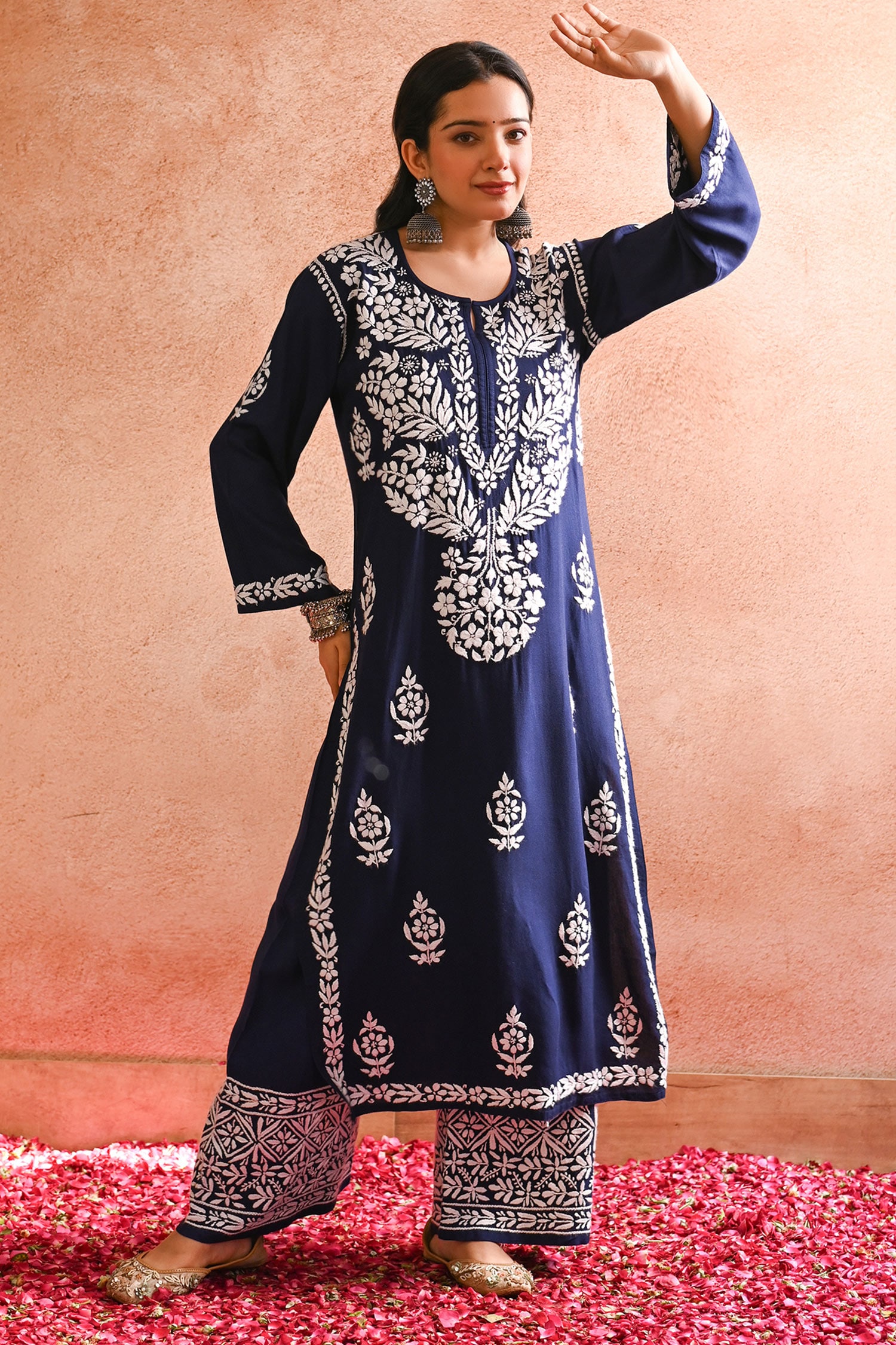 Buy House Of Chikankari Blue Rayon Sabiya Chikankari Embroidered Kurta