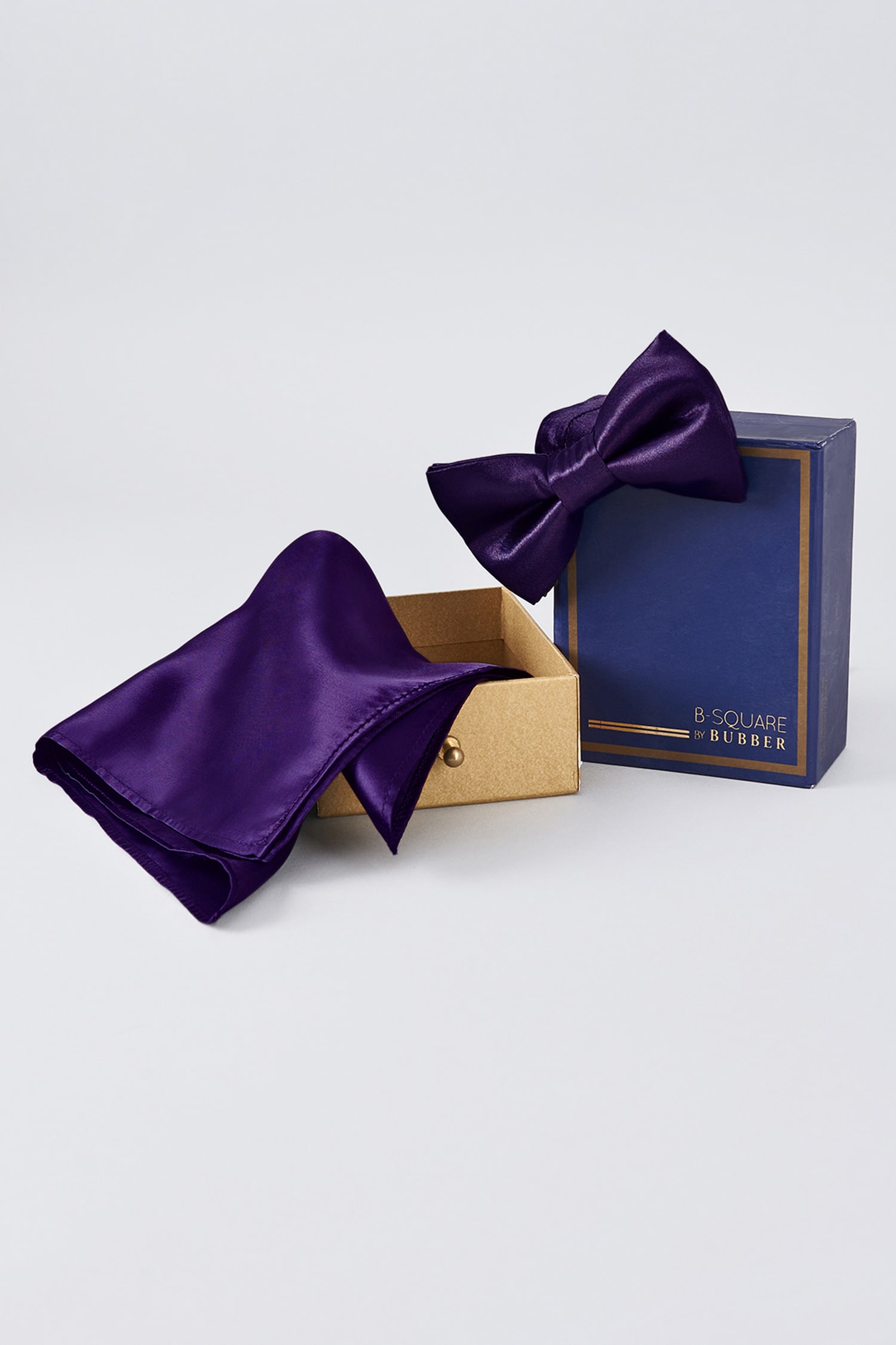 Bubber Couture Purple Plain Amethyst Bow Tie And Pocket Square Set