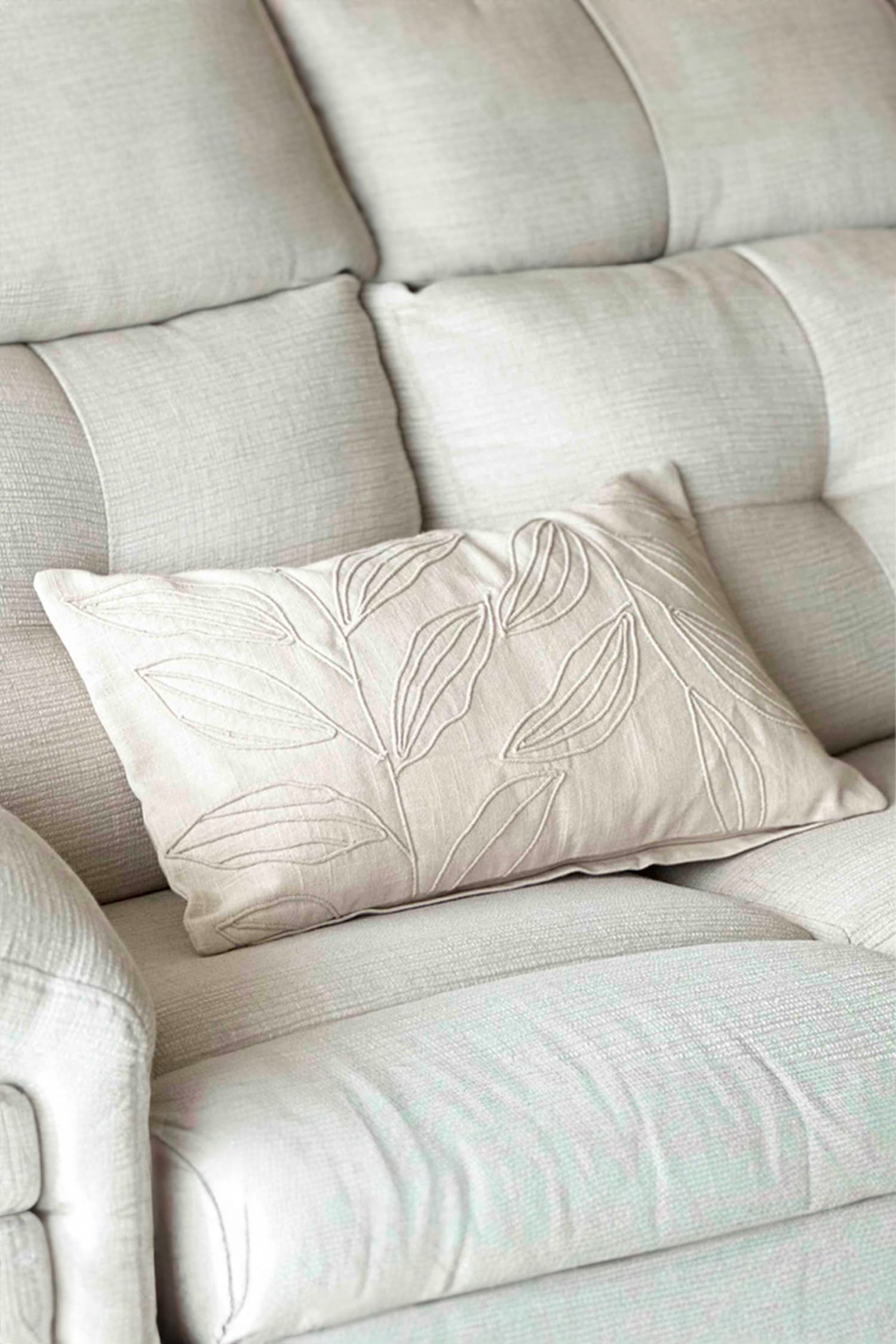 Mason Home White Cotton Embroidery Leaf Dori Lumbar Cushion